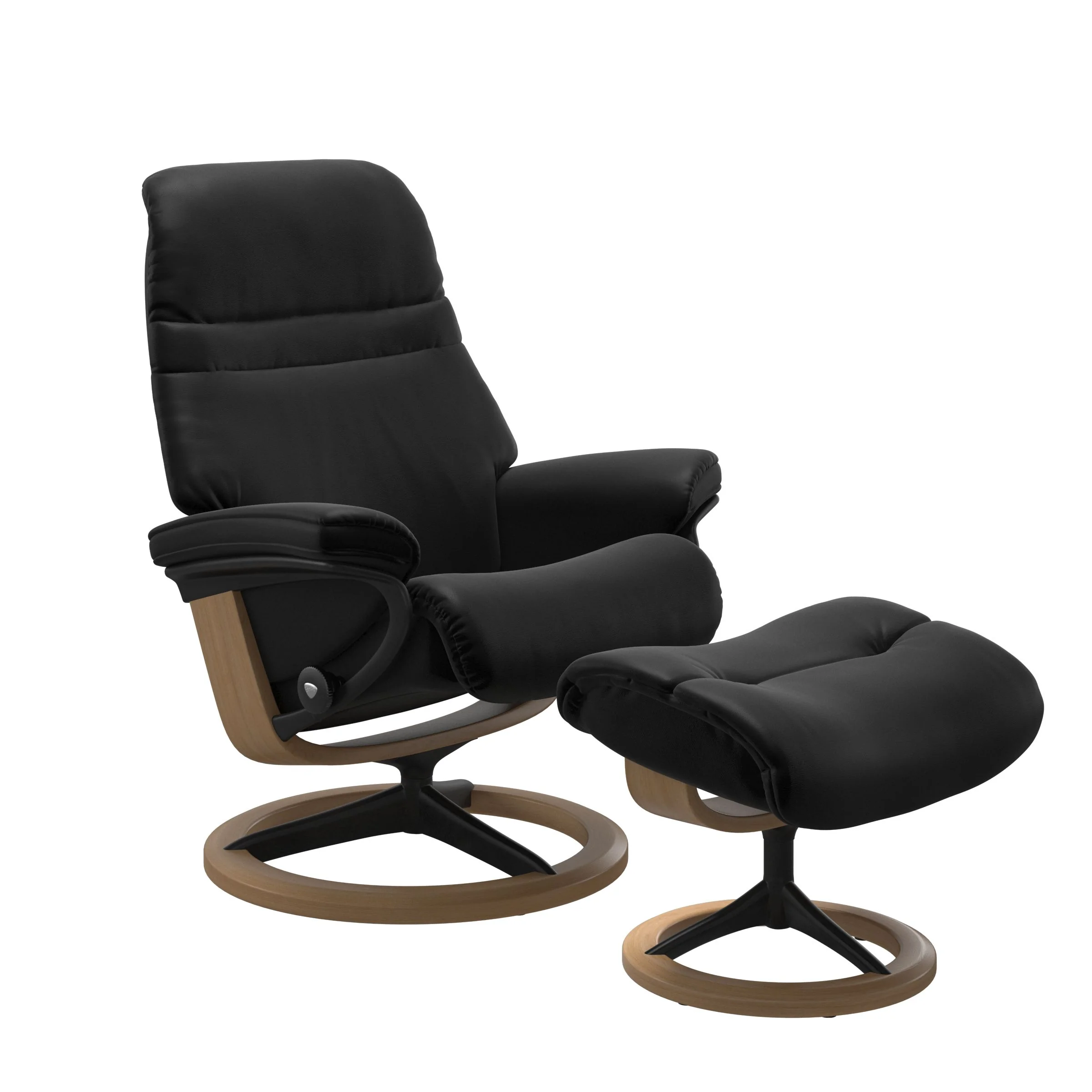Stressless Sunrise Signature Sessel mit Hocker M Leder Batick Black Eiche Mattschwarz