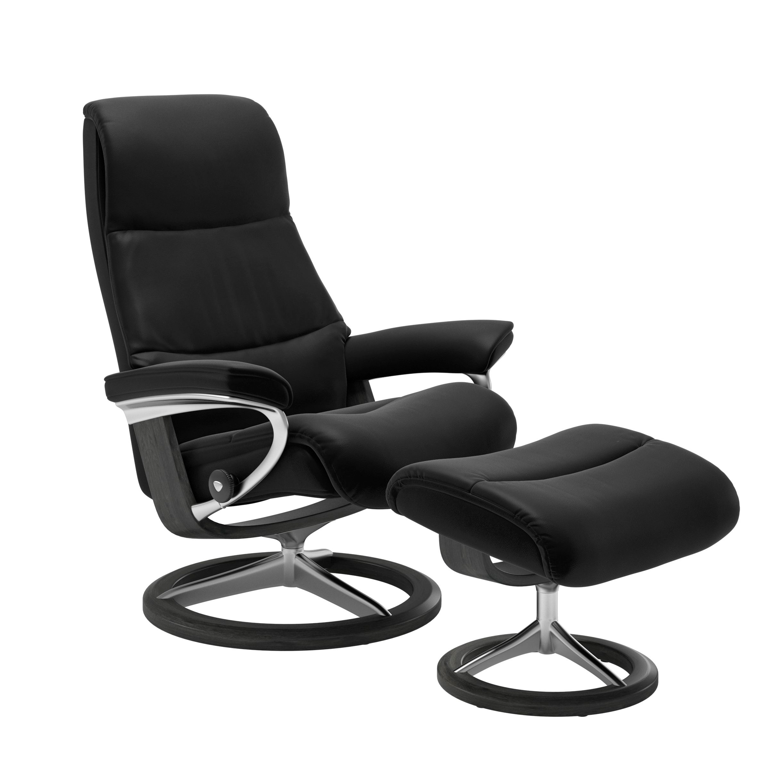 Stressless View Signature Sessel mit Hocker M Leder Paloma Black Grau Chrom