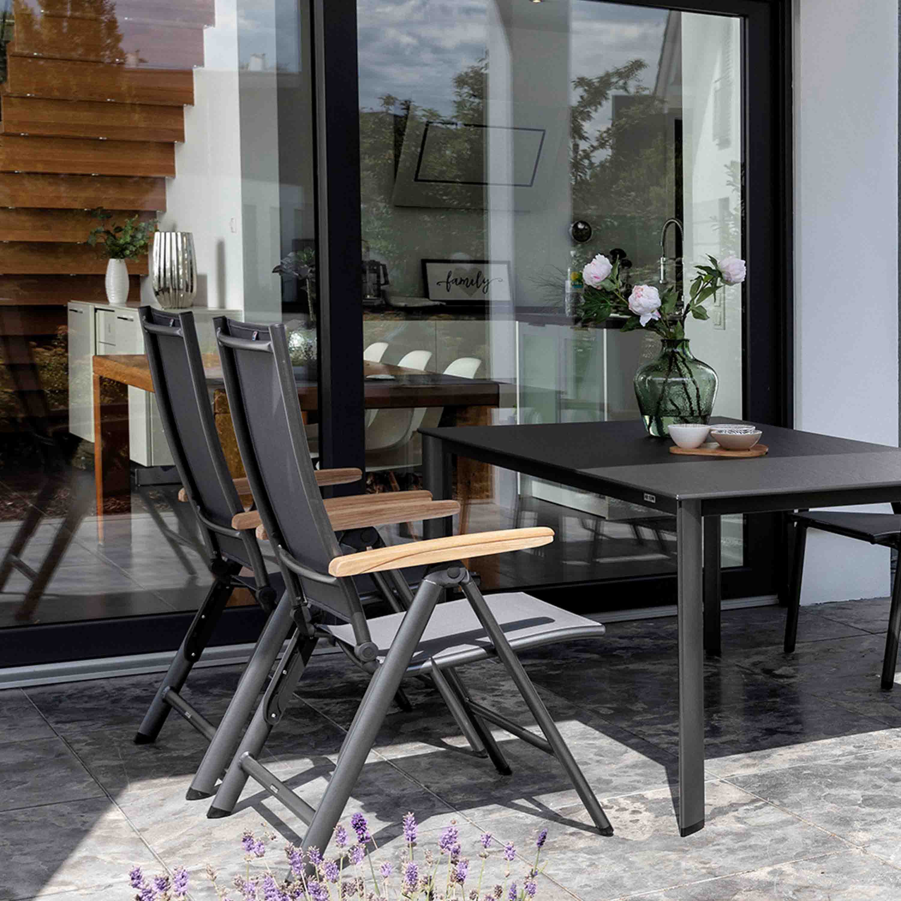 Kettler Gartensessel Cirrus Multipositionssessel Armlehne Teak Anthrazit/Anthrazit-Grau