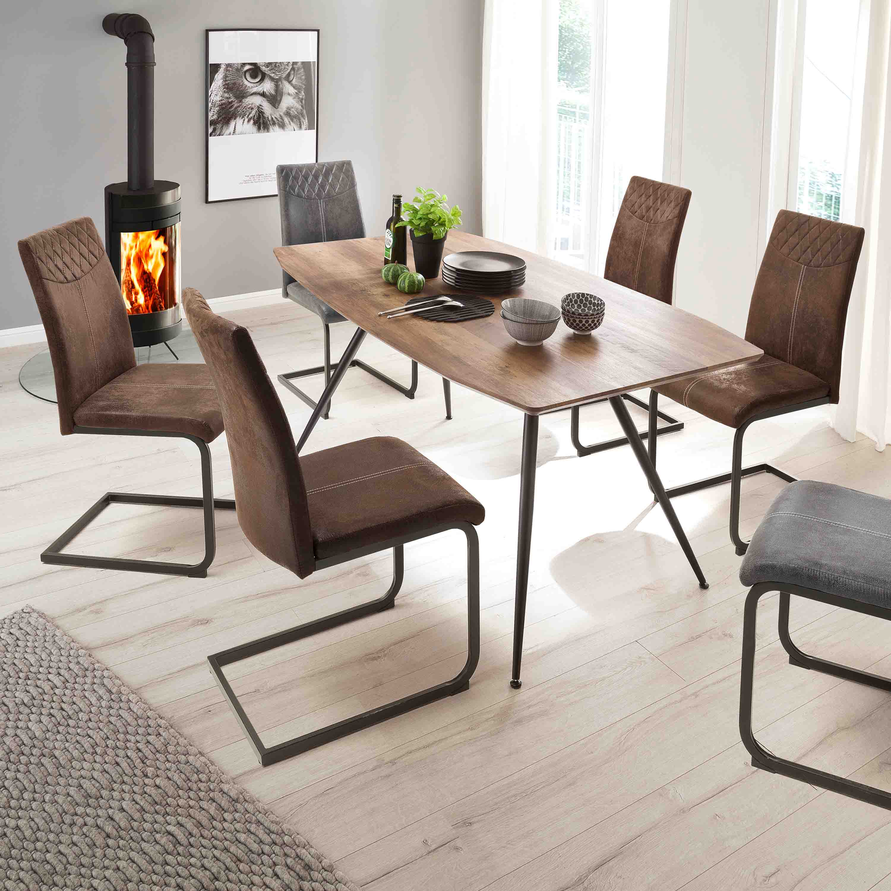 MCA Furniture Schwingstuhl Aosta 4er-Set mit Stoffbezug Braun