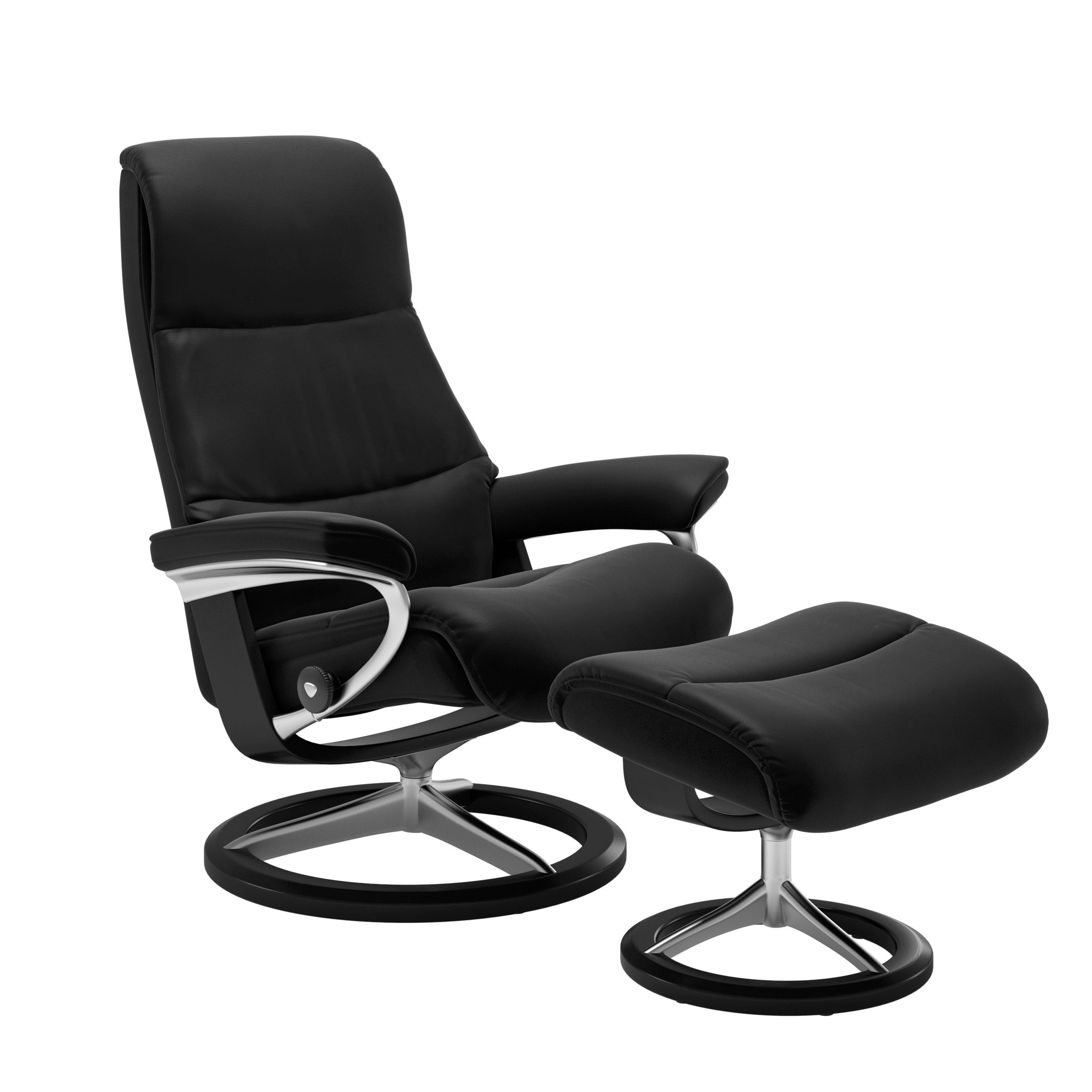 Stressless View Signature Sessel mit Hocker M Leder Paloma Black Schwarz Chrom