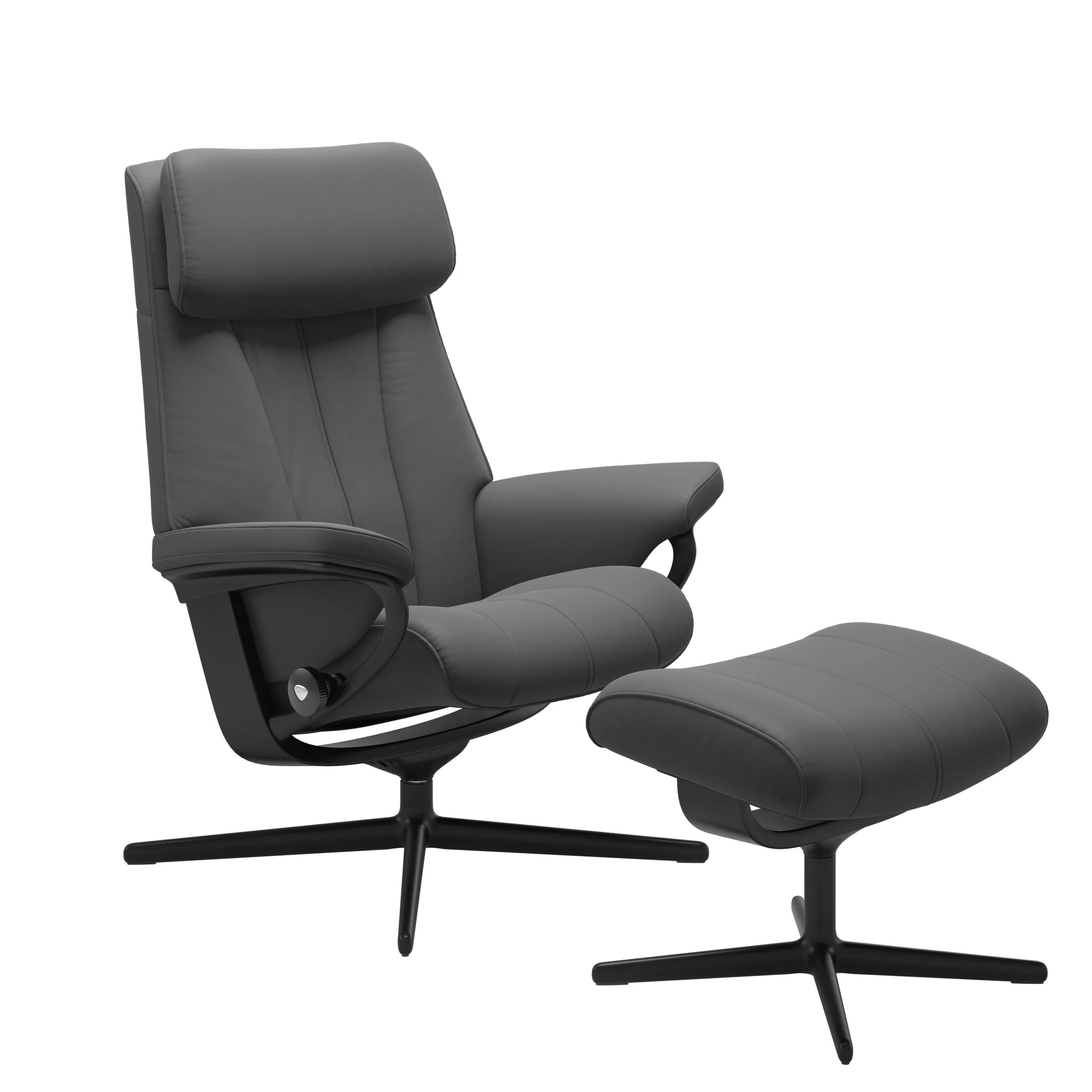Stressless Paul Cross Sessel mit Hocker M Leder Batick Schwarz Mattschwarz