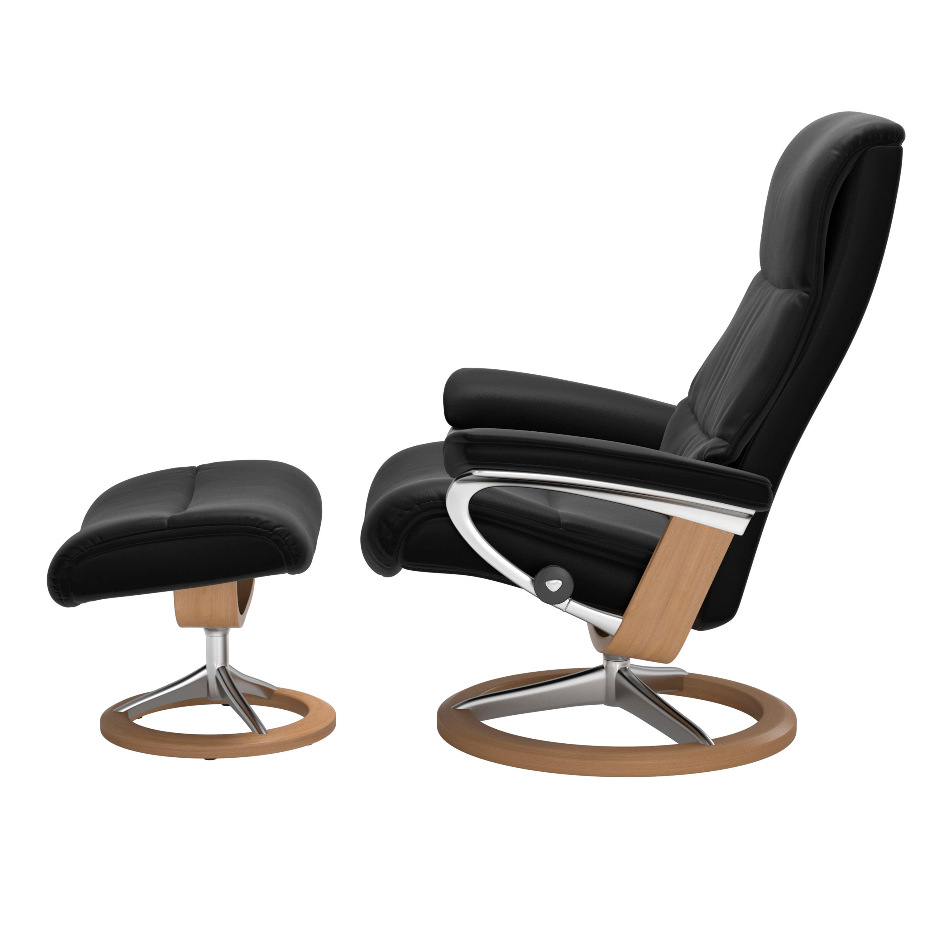 Stressless View Signature Sessel mit Hocker M Leder Paloma Black Eiche Chrom