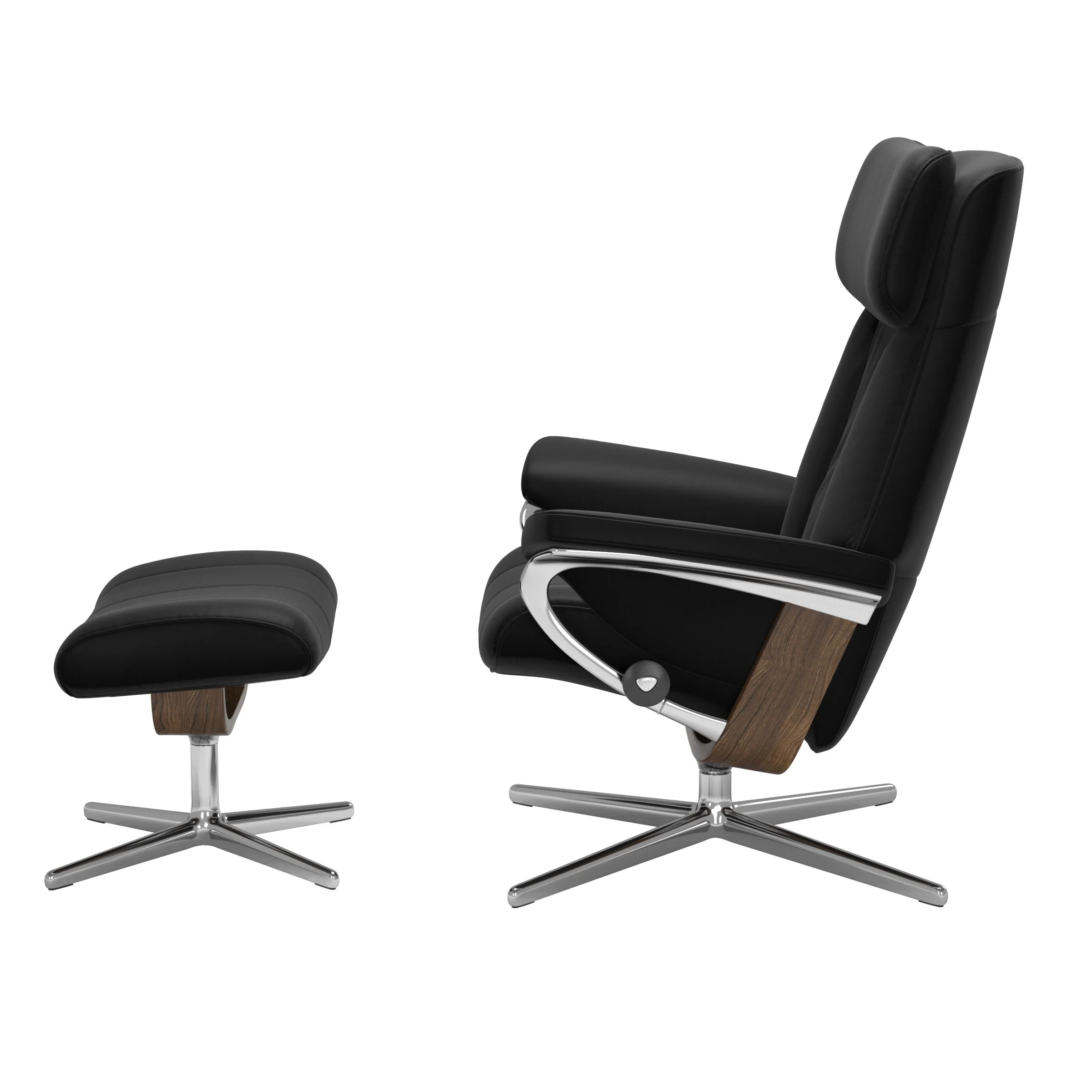 Stressless Paul Cross Sessel mit Hocker M Leder Batick Black Teak Chrom