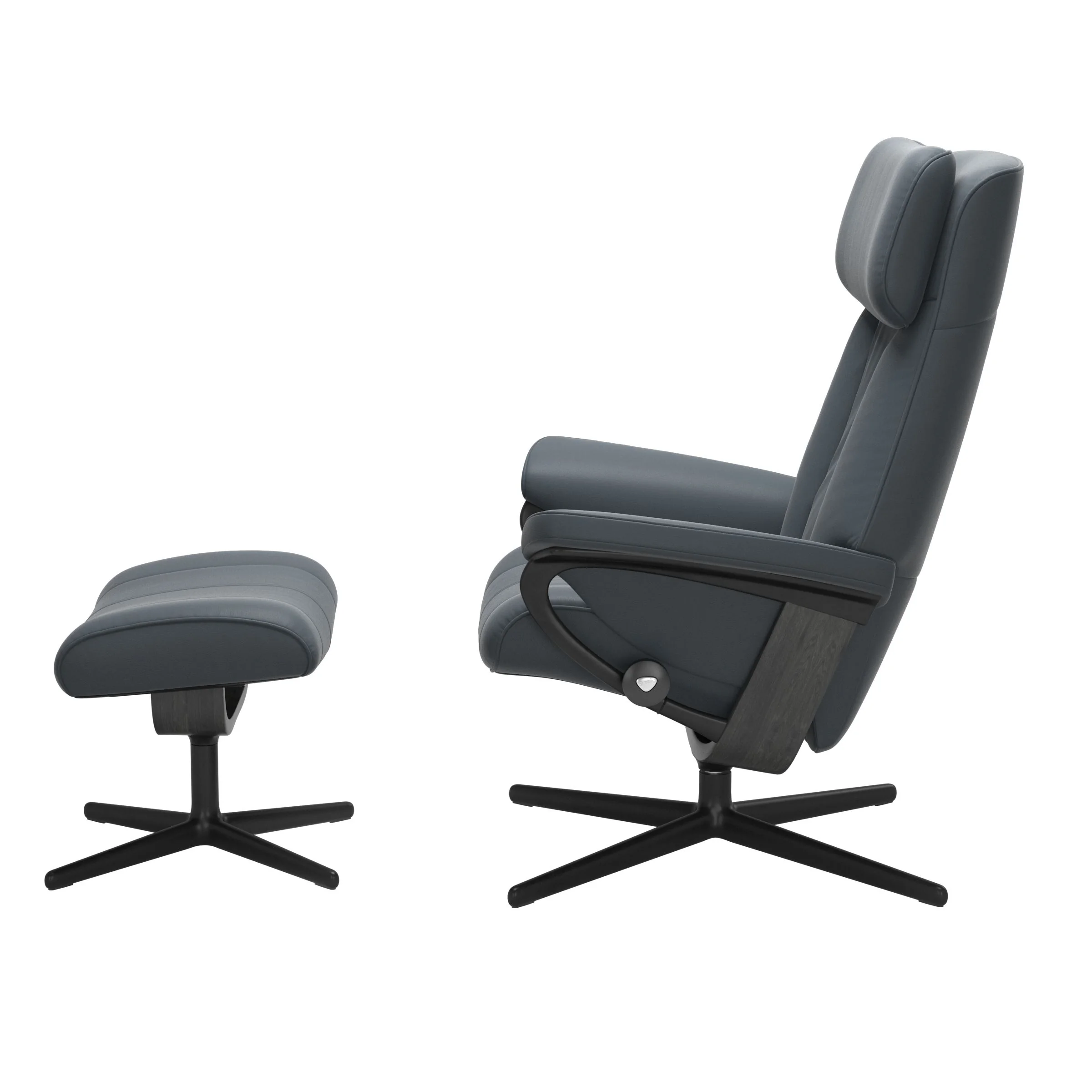 Stressless Paul Cross Sessel mit Hocker M Leder Batick Grau Mattschwarz