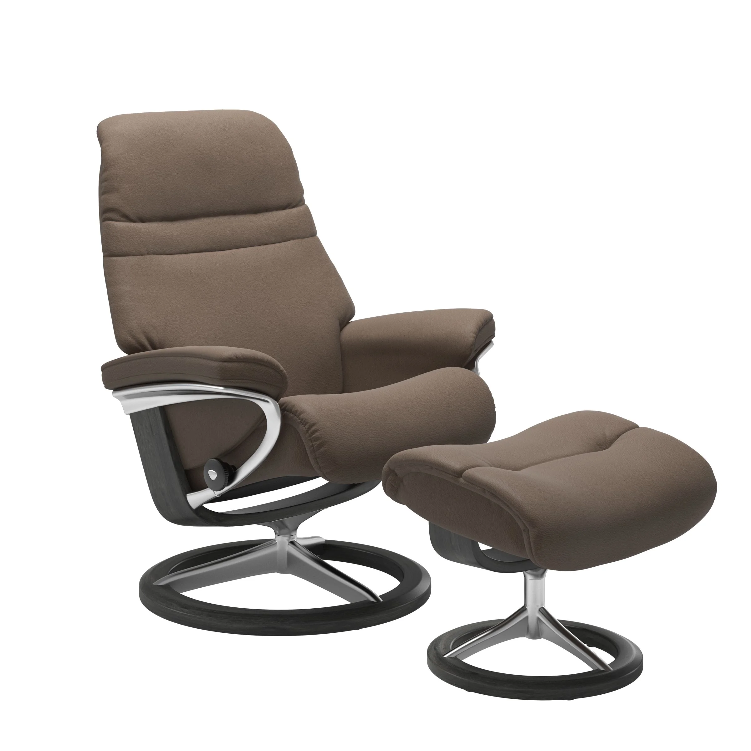 Stressless Sunrise Signature Sessel mit Hocker M Leder Batick Mole Grau Chrom
