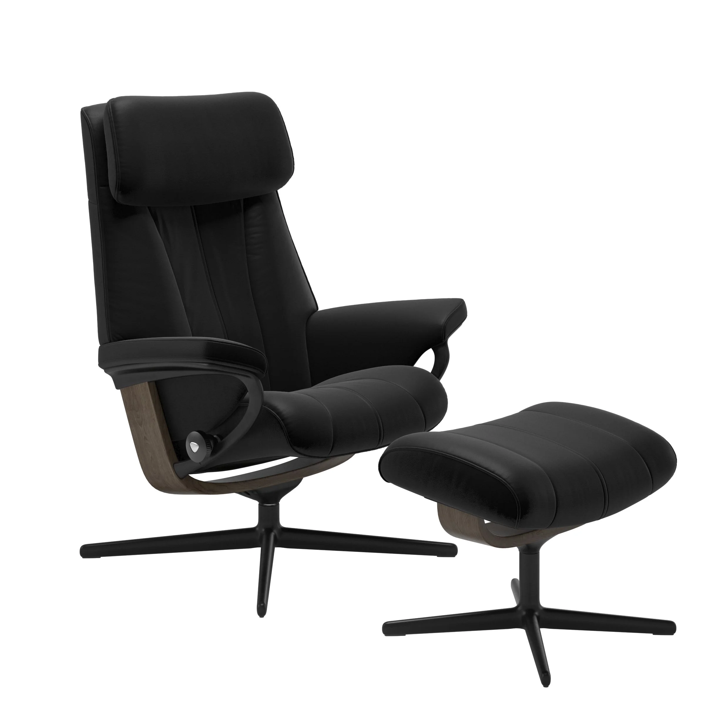 Stressless Paul Cross Sessel mit Hocker M Leder Batick Black Mattschwarz