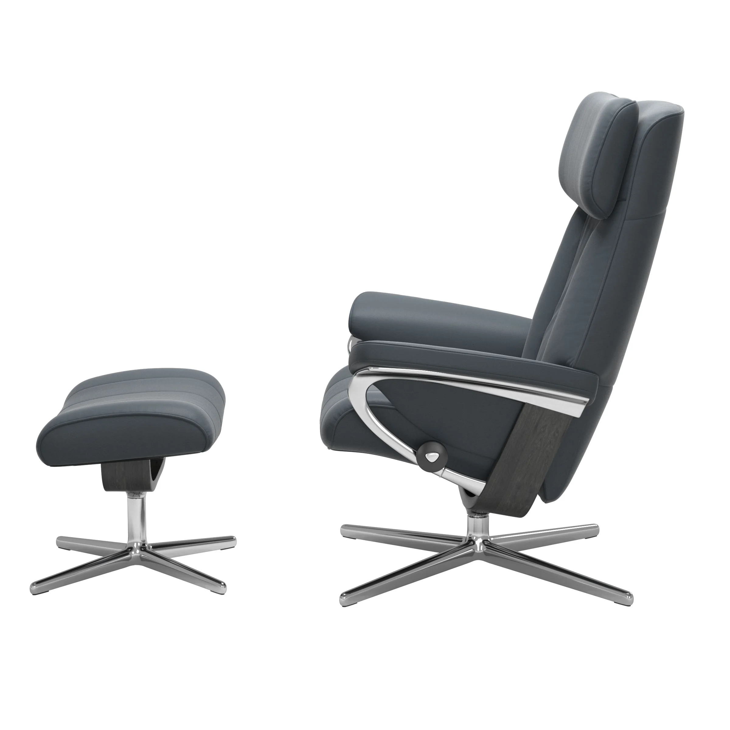 Stressless Paul Cross Sessel mit Hocker M Leder Batick Grau Chrom