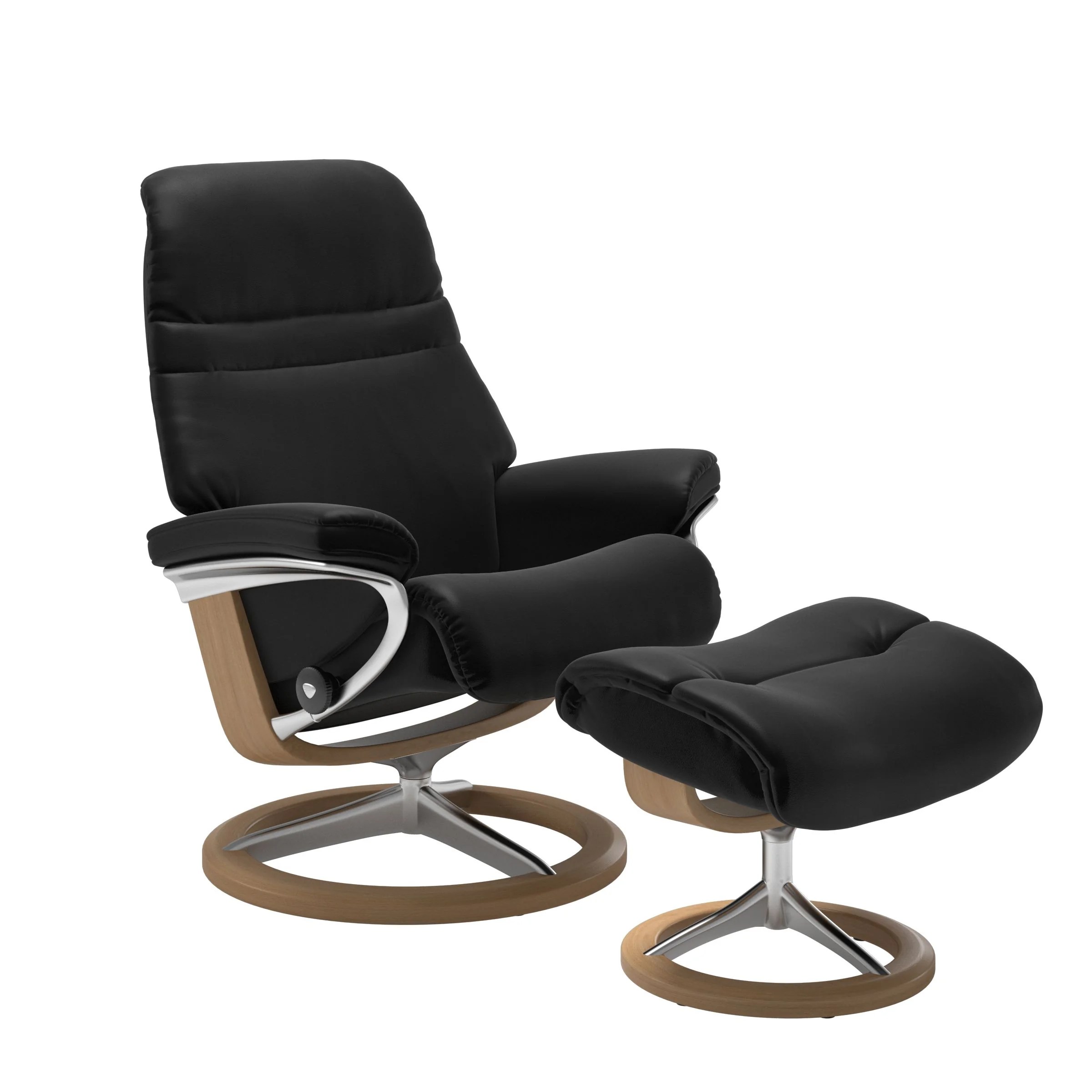 Stressless Sunrise Signature Sessel mit Hocker M Leder Batick Black Eiche Chrom
