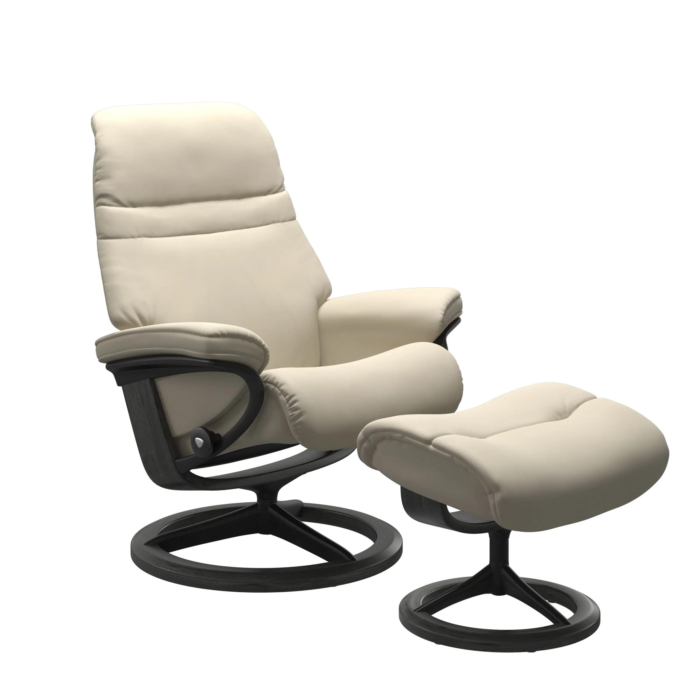 Stressless Sunrise Signature Sessel mit Hocker M Leder Batick Cream Grau Mattschwarz