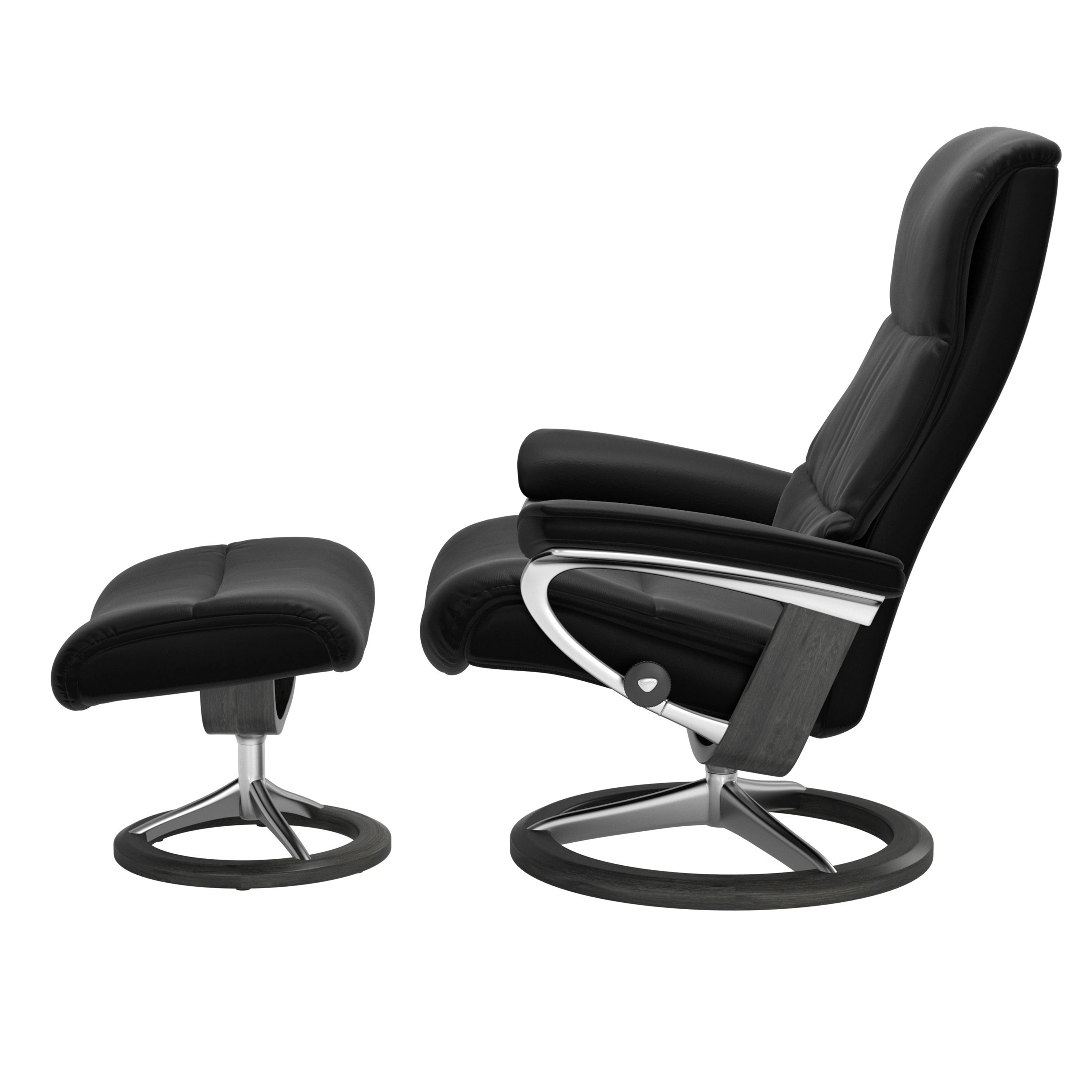 Stressless View Signature Sessel mit Hocker M Leder Paloma Black Grau Chrom