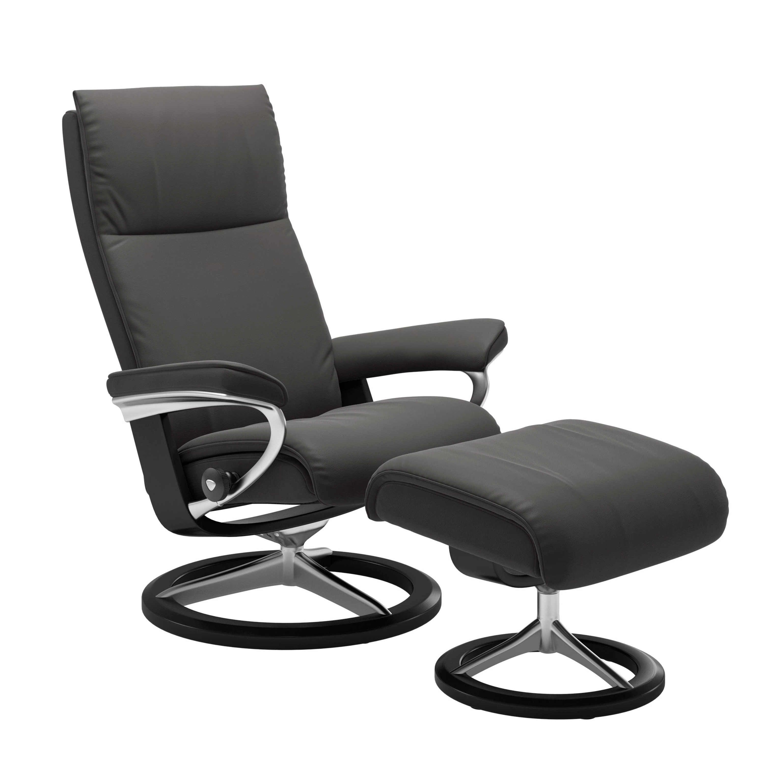 Stressless Aura Signature Sessel mit Hocker M Leder Paloma Rock Schwarz Chrom