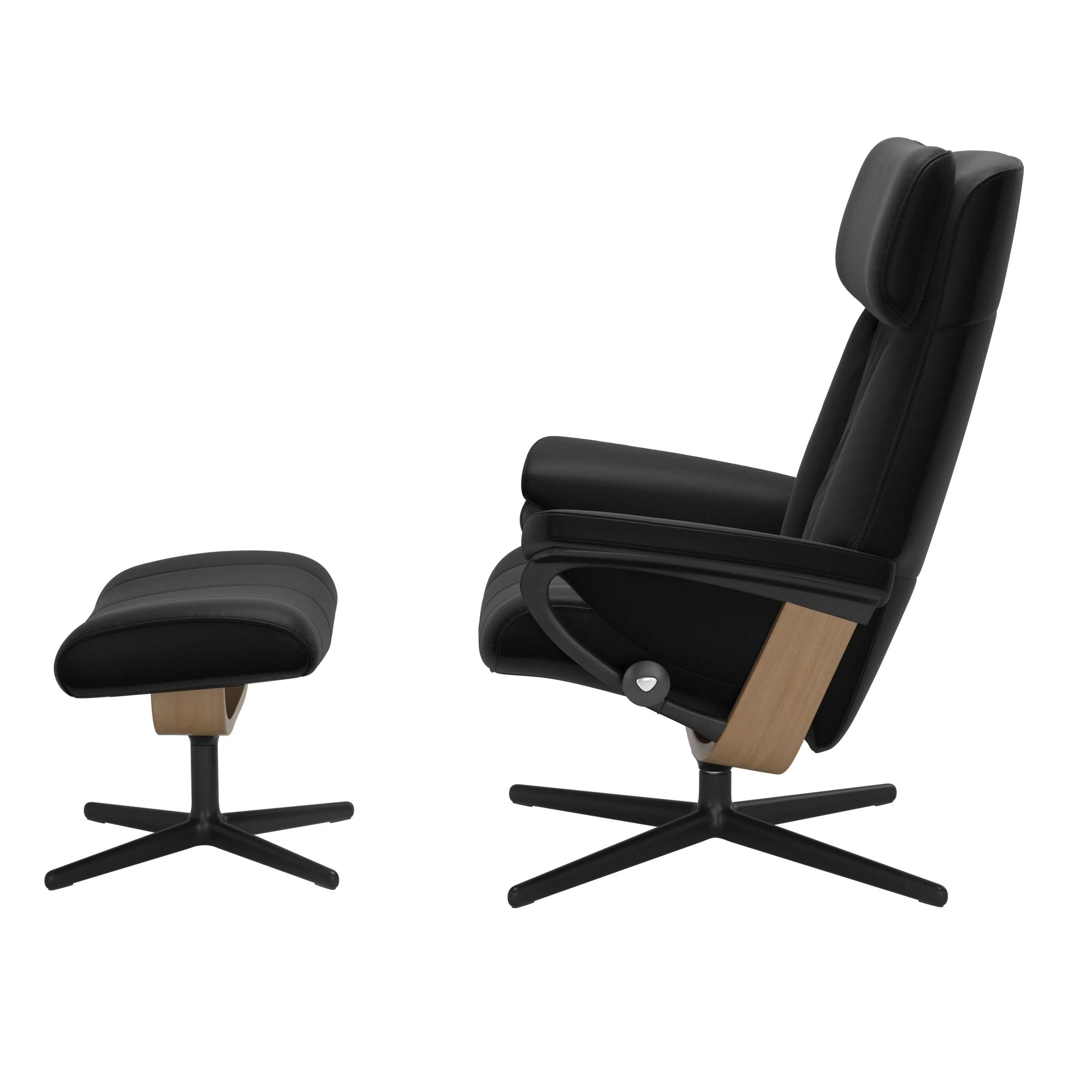 Stressless Paul Cross Sessel mit Hocker M Leder Batick Black Eiche Mattschwarz