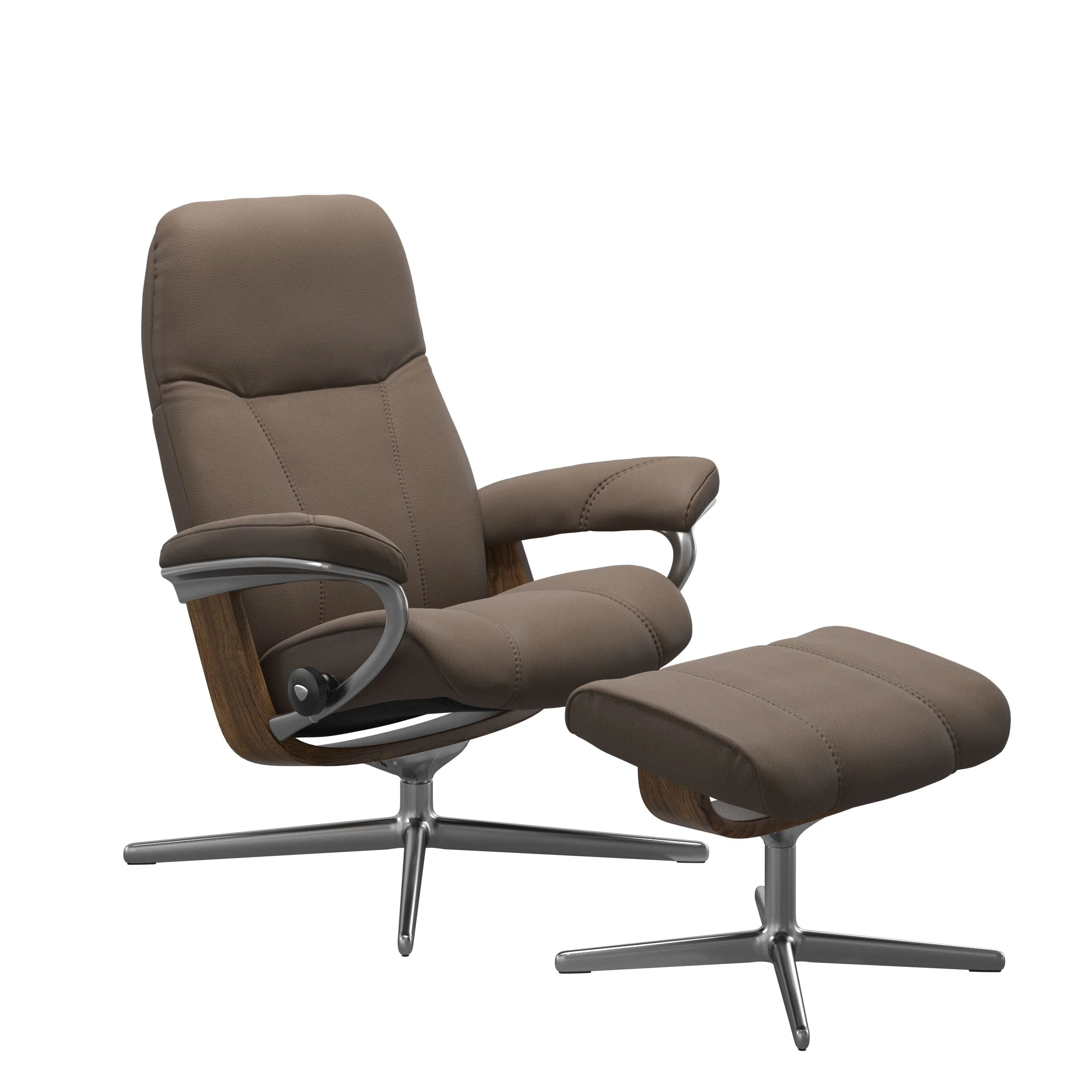 Stressless Consul Cross Sessel mit Hocker M Leder Batick Mole Teak Chrom