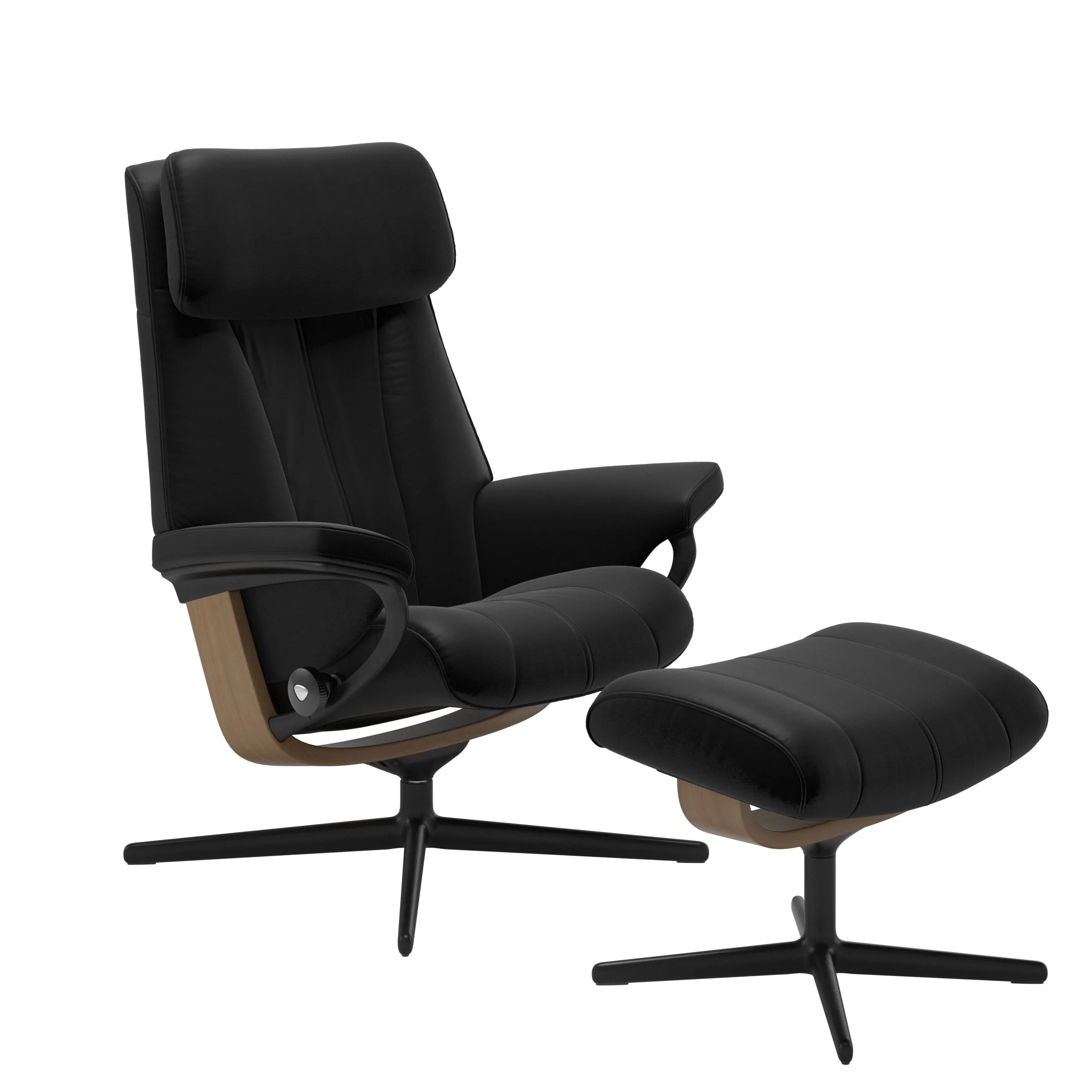 Stressless Paul Cross Sessel mit Hocker M Leder Batick Black Eiche Mattschwarz