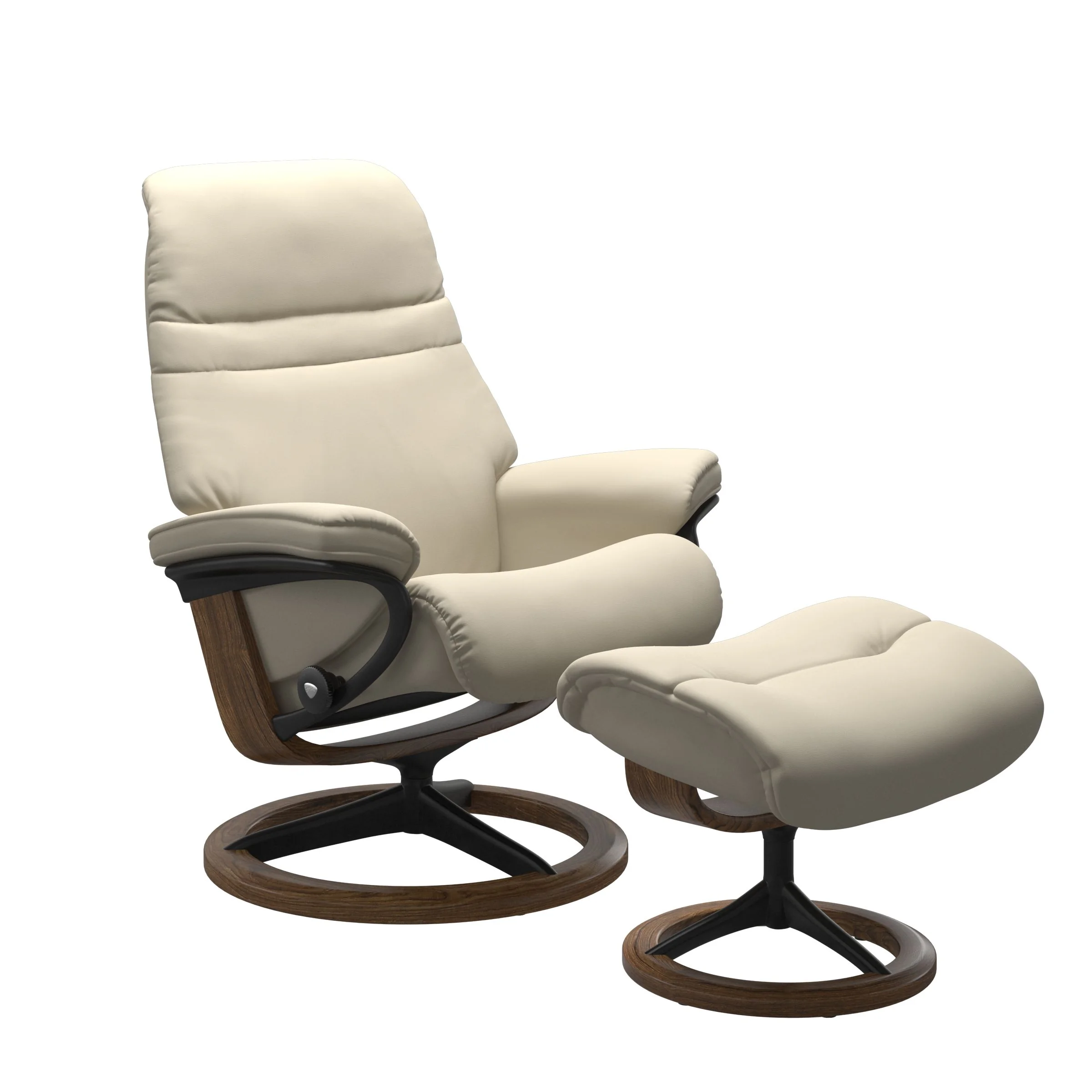 Stressless Sunrise Signature Sessel mit Hocker M Leder Batick Cream Teak Mattschwarz