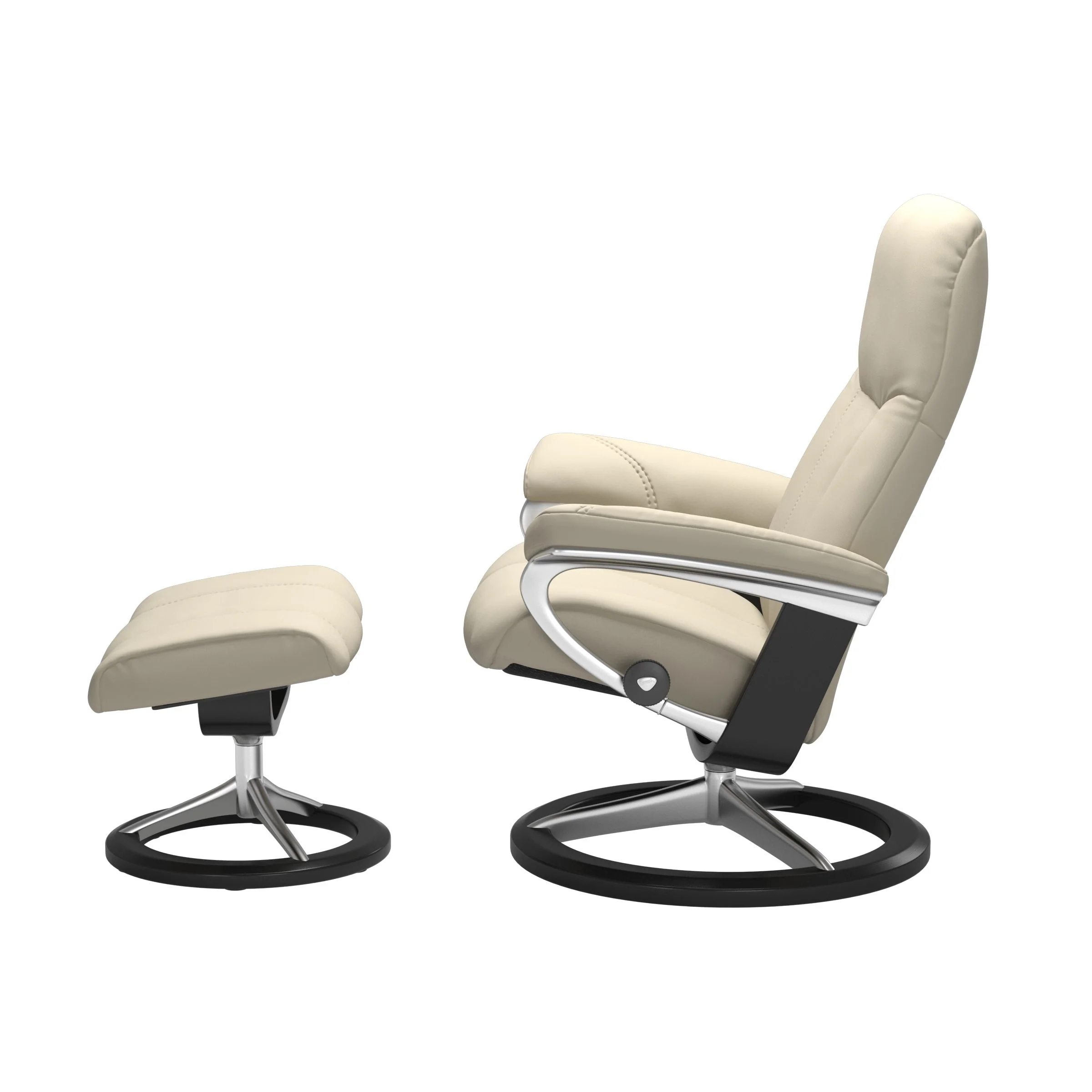 Stressless Consul Signature Sessel mit Hocker M Leder Batick Cream Schwarz Chrom