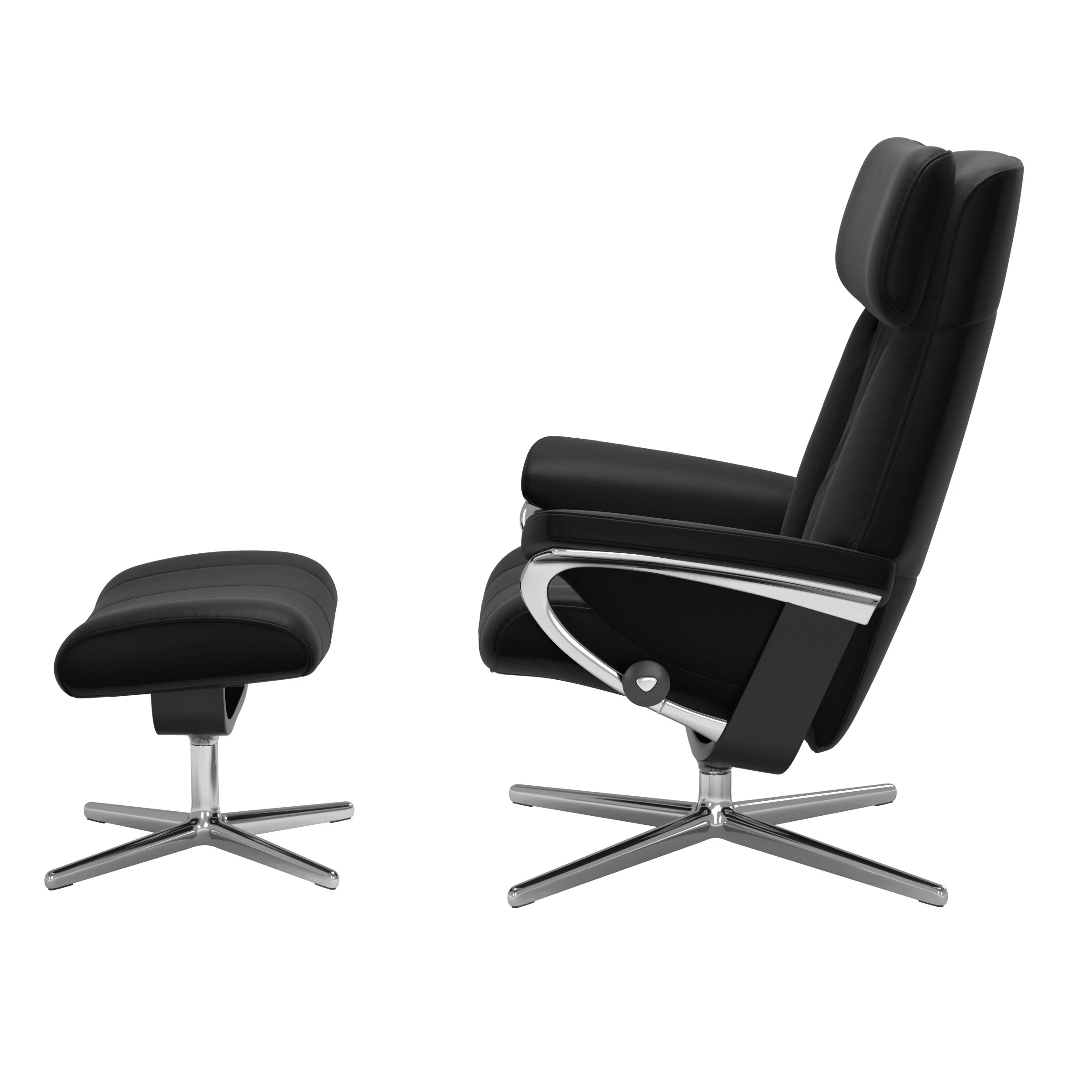Stressless Paul Cross Sessel mit Hocker M Leder Batick Black Schwarz Chrom
