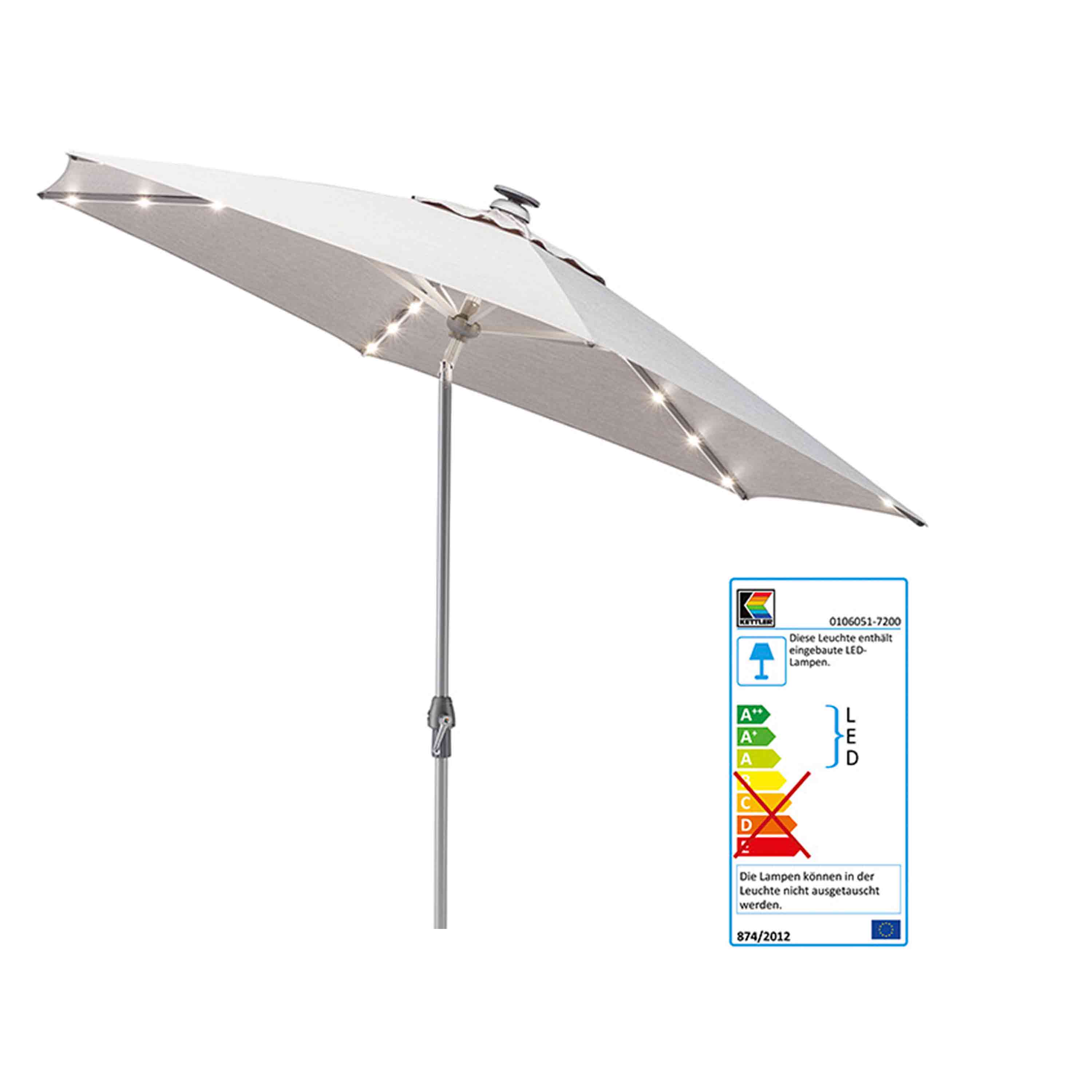 Kettler Sonnenschirm Easy Allround LED Kurbelschirm Ø 300 cm Silber/Hellgrau Meliert
