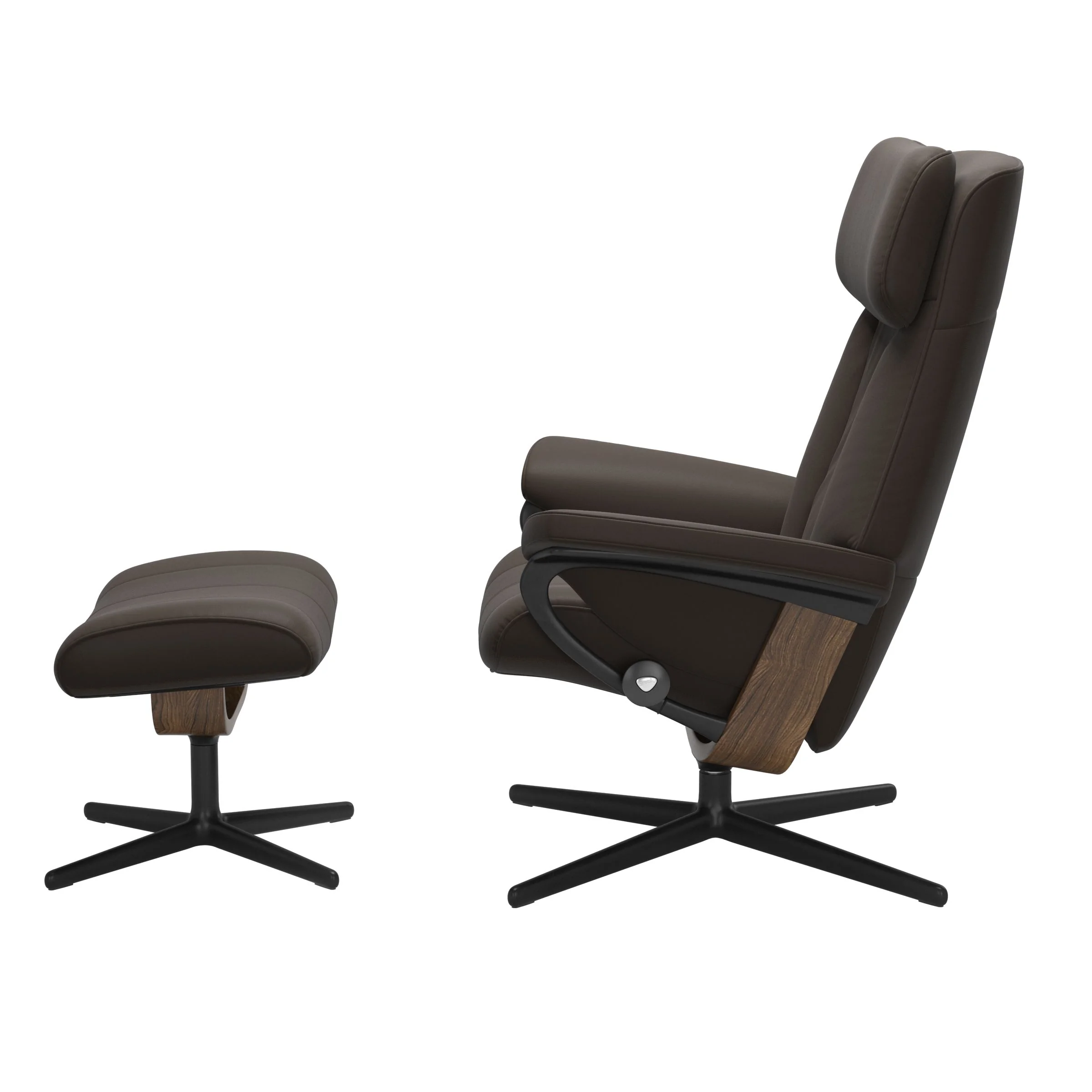 Stressless Paul Cross Sessel mit Hocker M Leder Batick Teak Mattschwarz