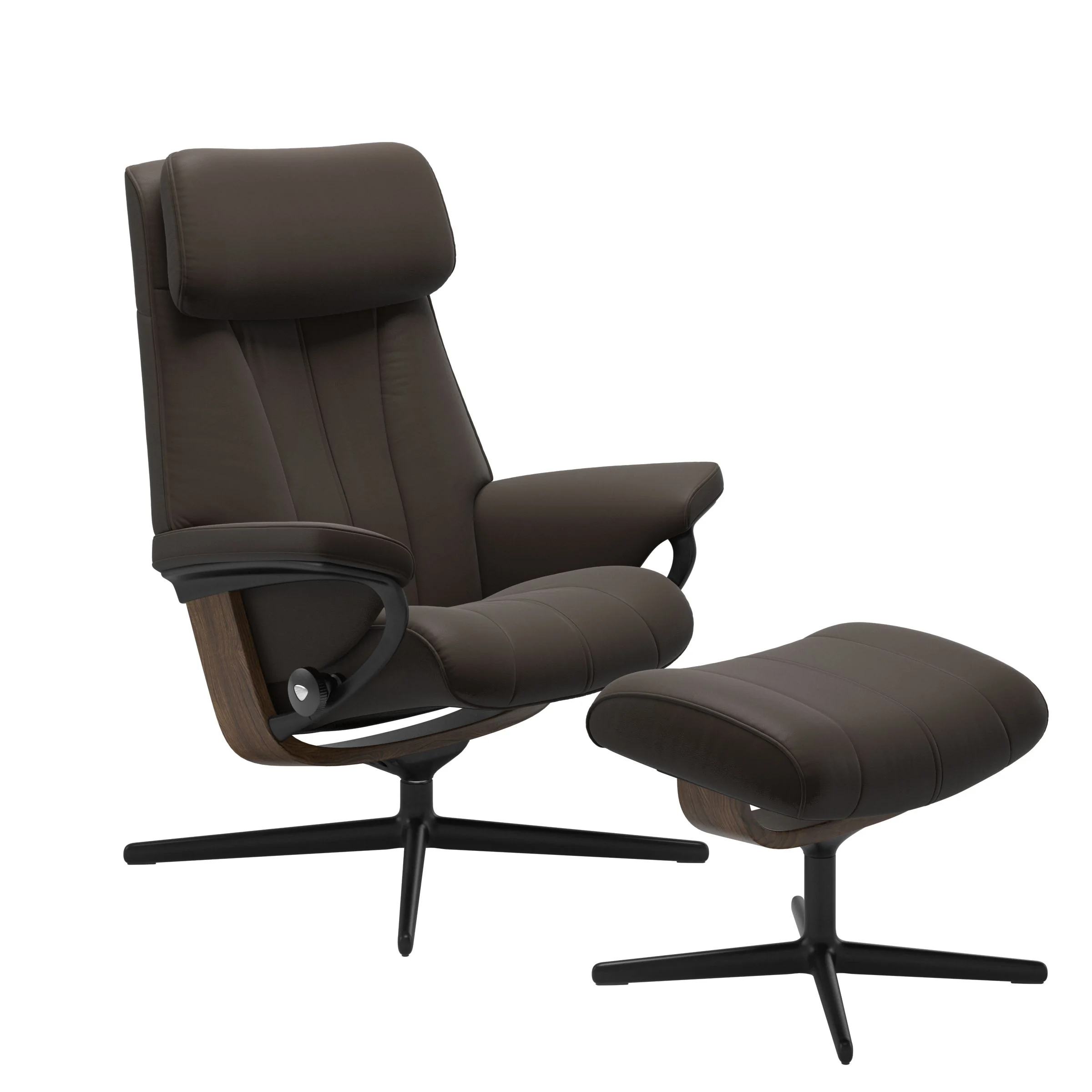 Stressless Paul Cross Sessel mit Hocker M Leder Batick Teak Mattschwarz