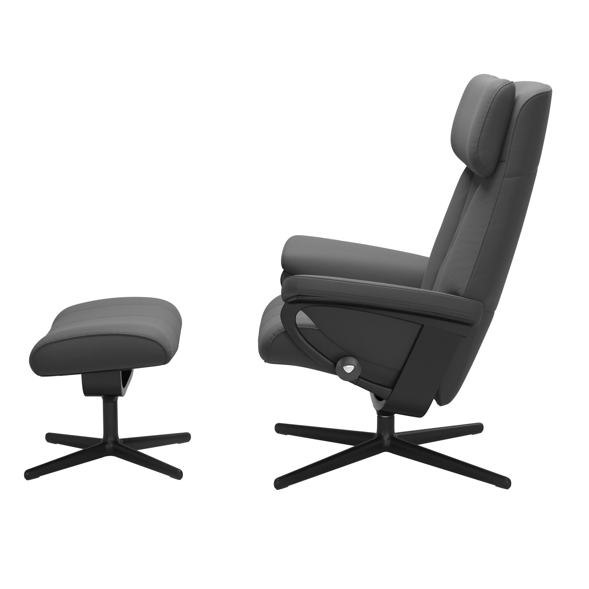 Stressless Paul Cross Sessel mit Hocker M Leder Batick Schwarz Mattschwarz