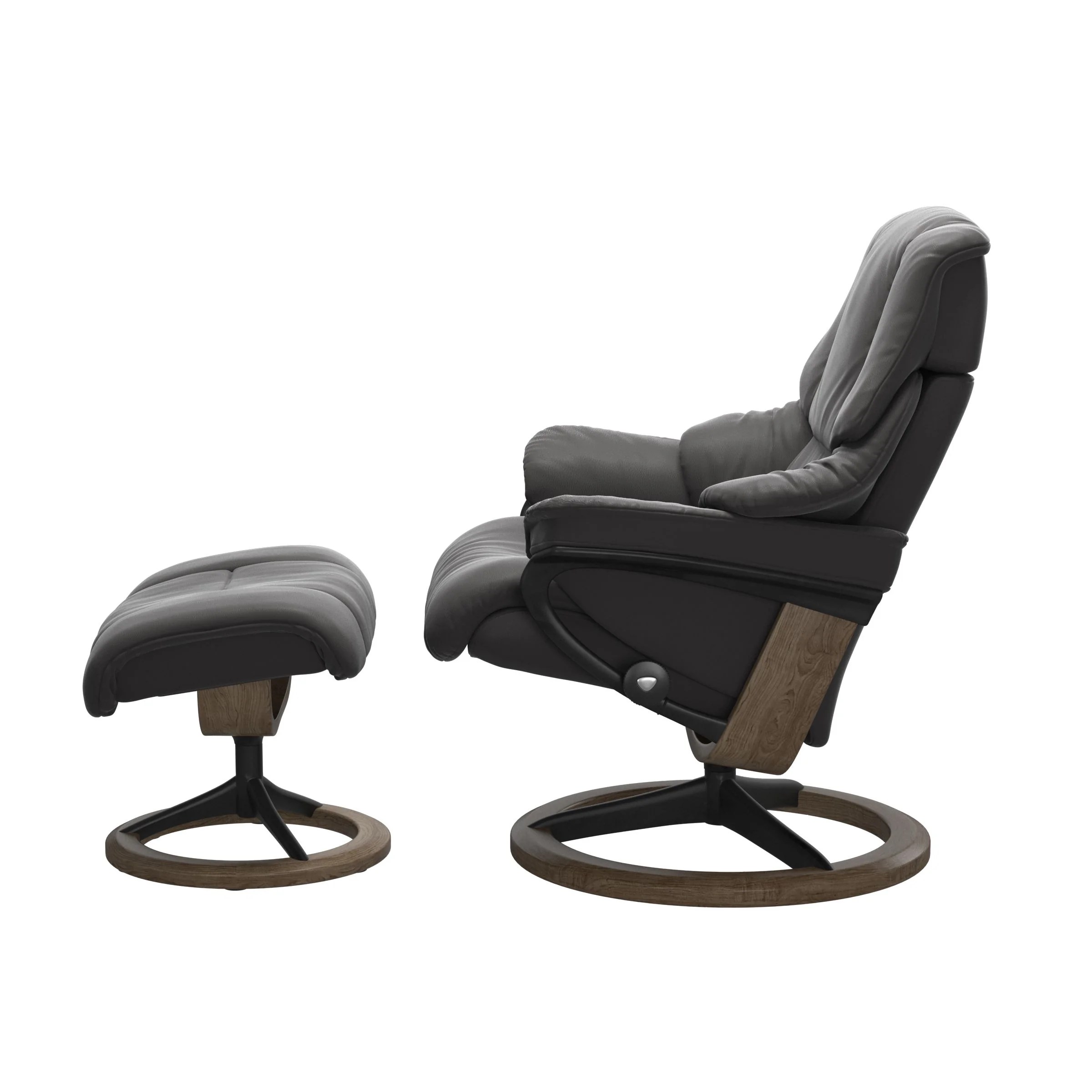 Stressless Reno Signature Sessel mit Hocker M Leder Paloma Rock Mattschwarz