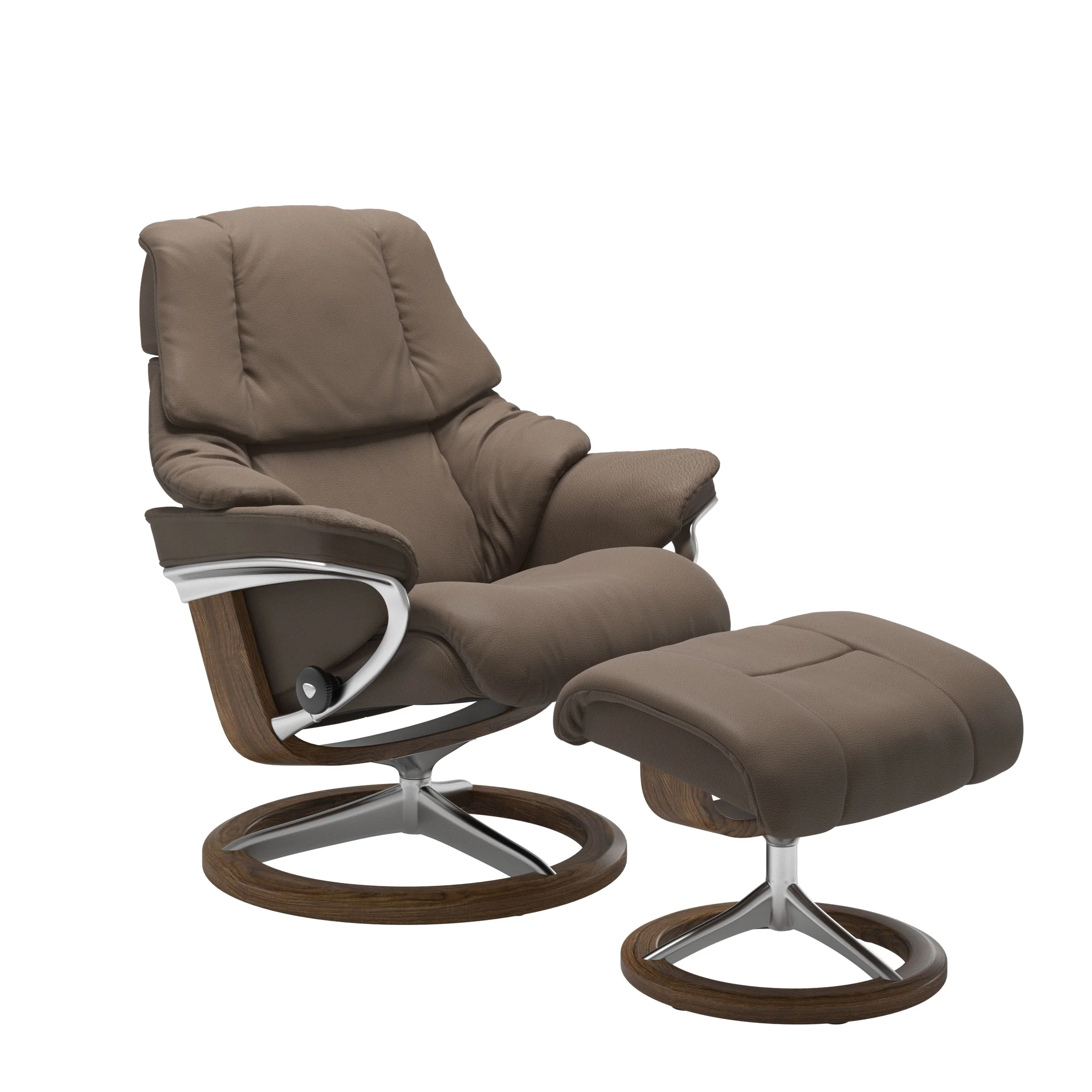 Stressless Reno Signature Sessel mit Hocker M Leder Batick Mole Teak Chrom