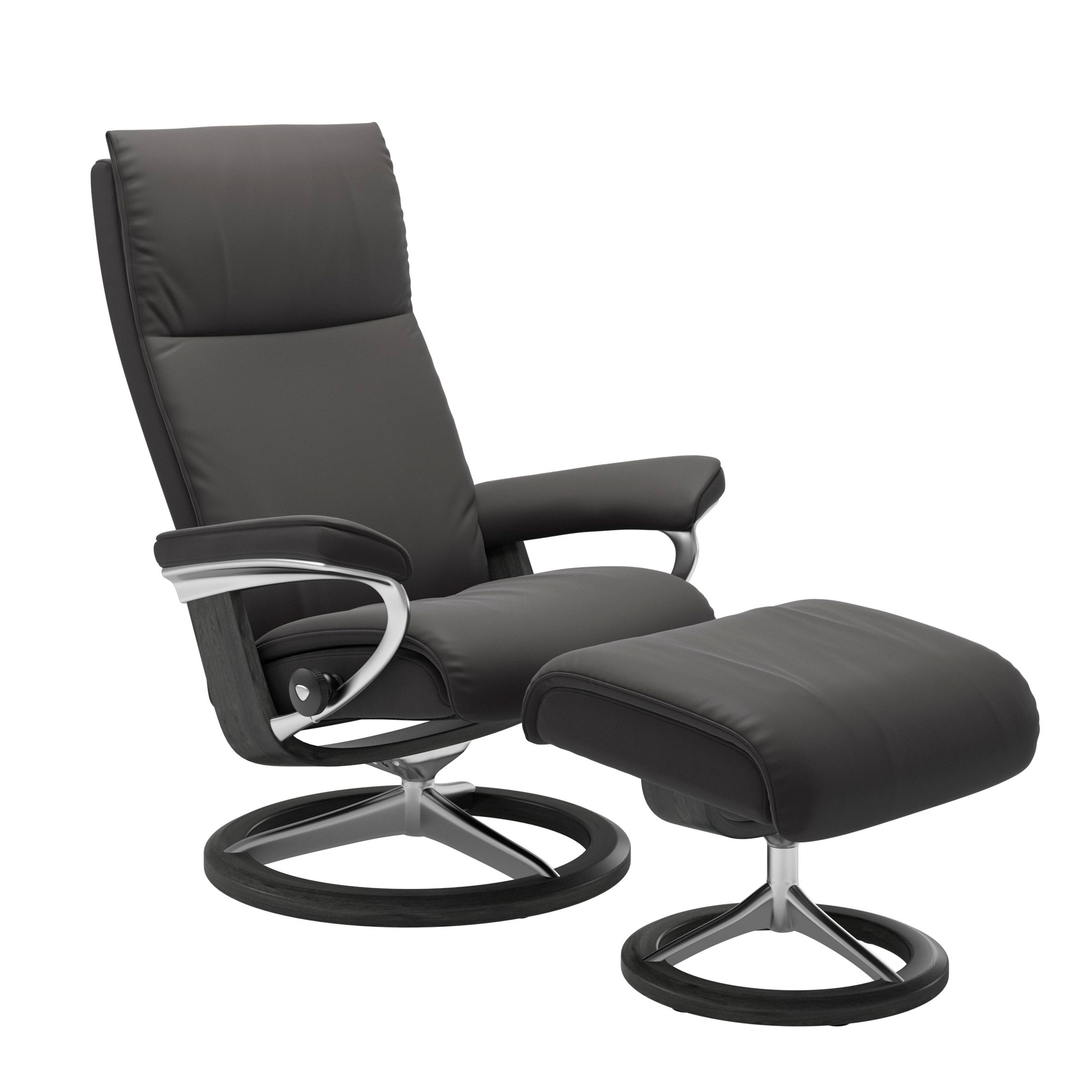 Stressless Aura Signature Sessel mit Hocker M Leder Paloma Rock Grau Chrom