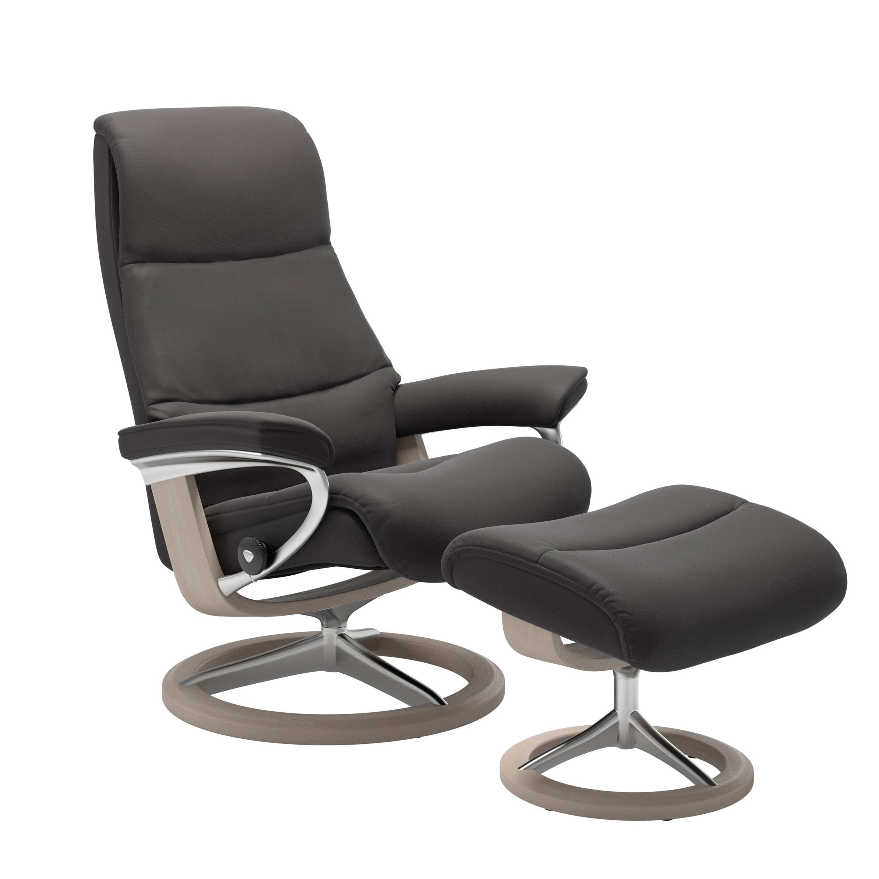 Stressless View Signature Sessel mit Hocker M Leder Paloma Rock Whitewash Chrom