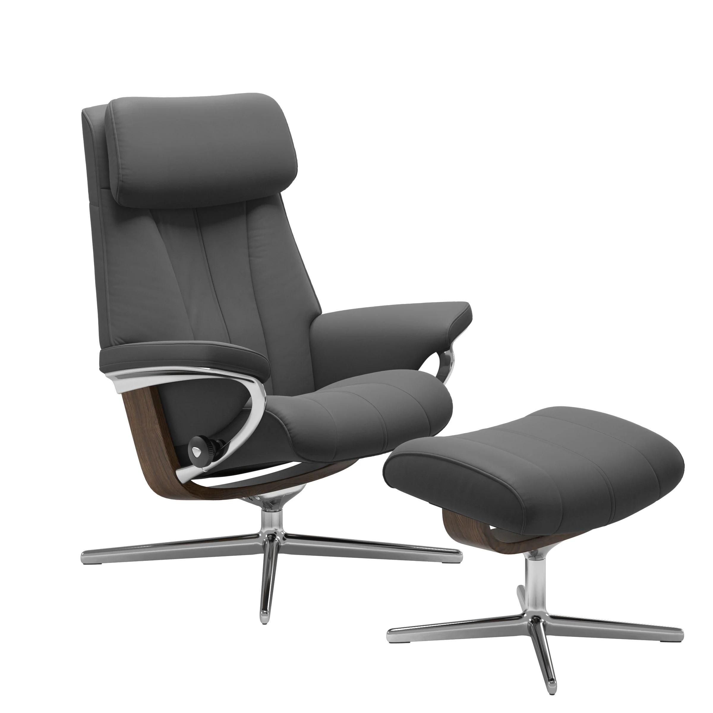 Stressless Paul Cross Sessel mit Hocker M Leder Batick Teak Chrom