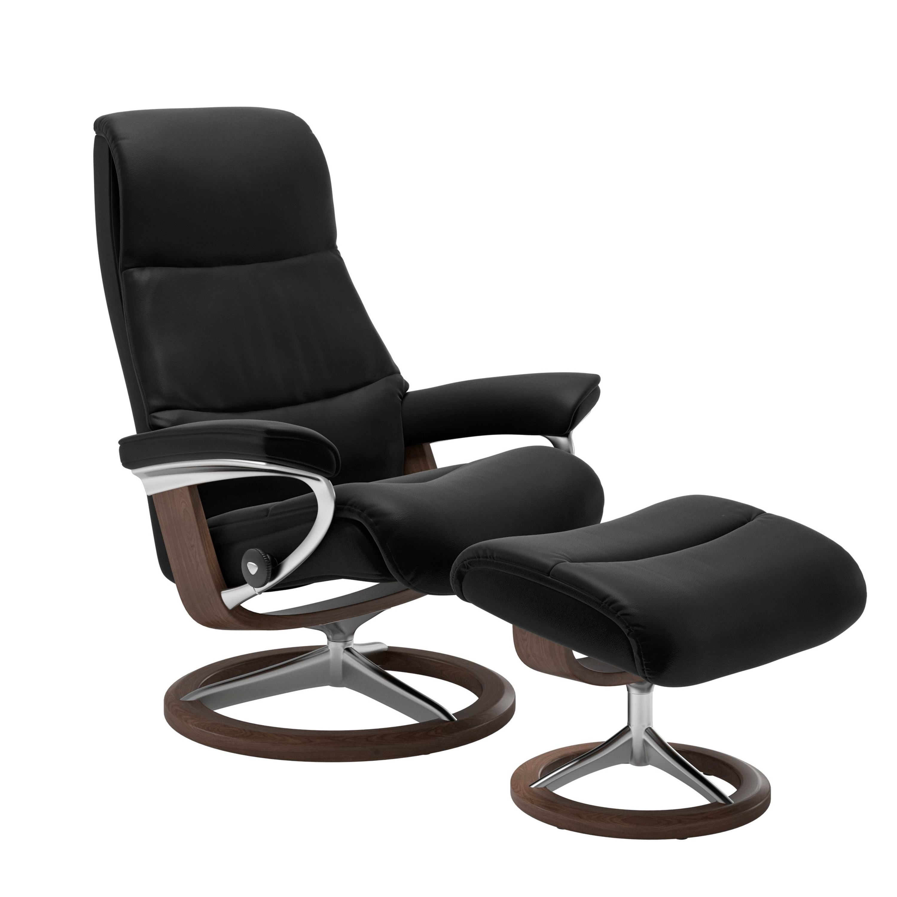 Stressless View Signature Sessel mit Hocker M Leder Paloma Black Walnuss Chrom