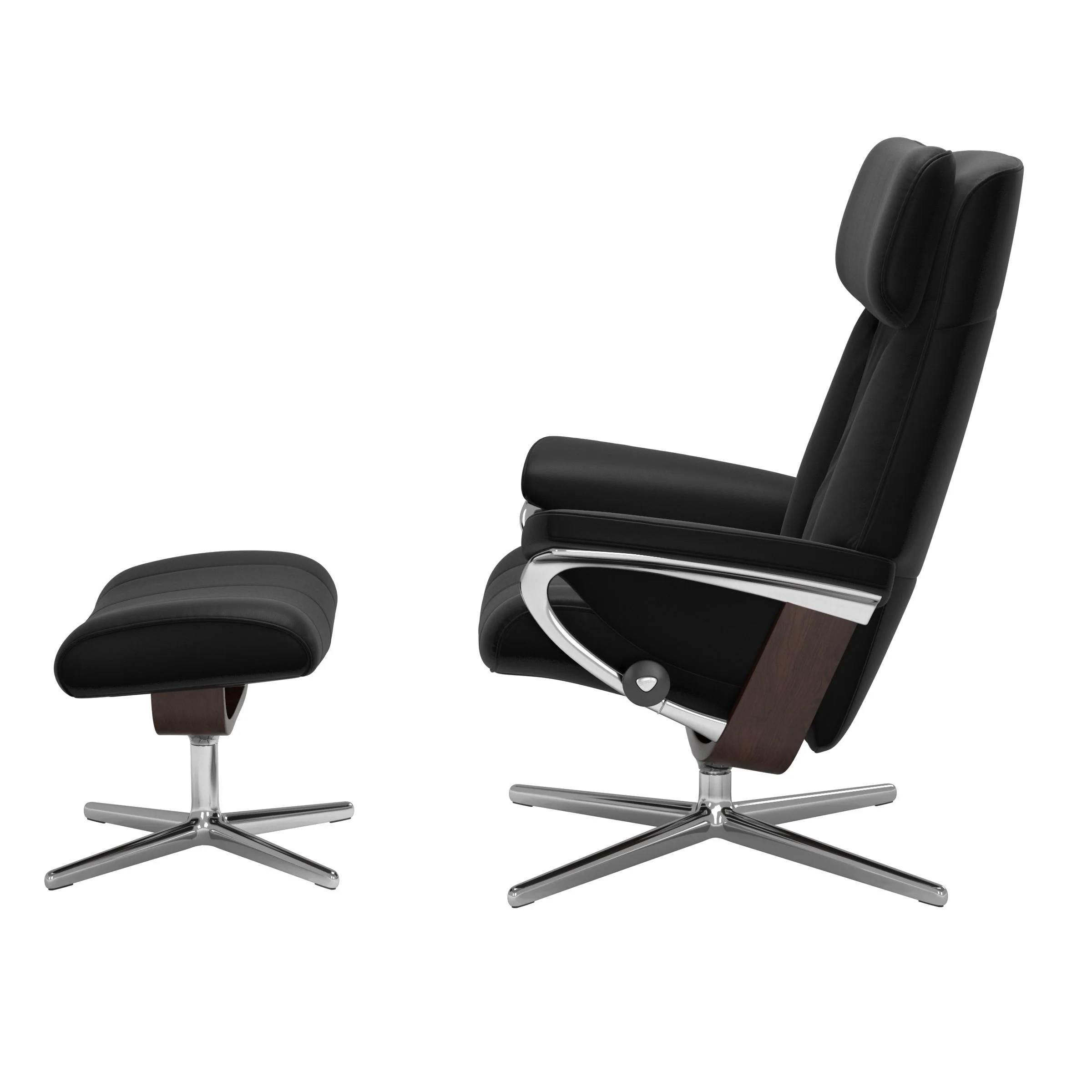 Stressless Paul Cross Sessel mit Hocker M Leder Batick Black Braun Chrom