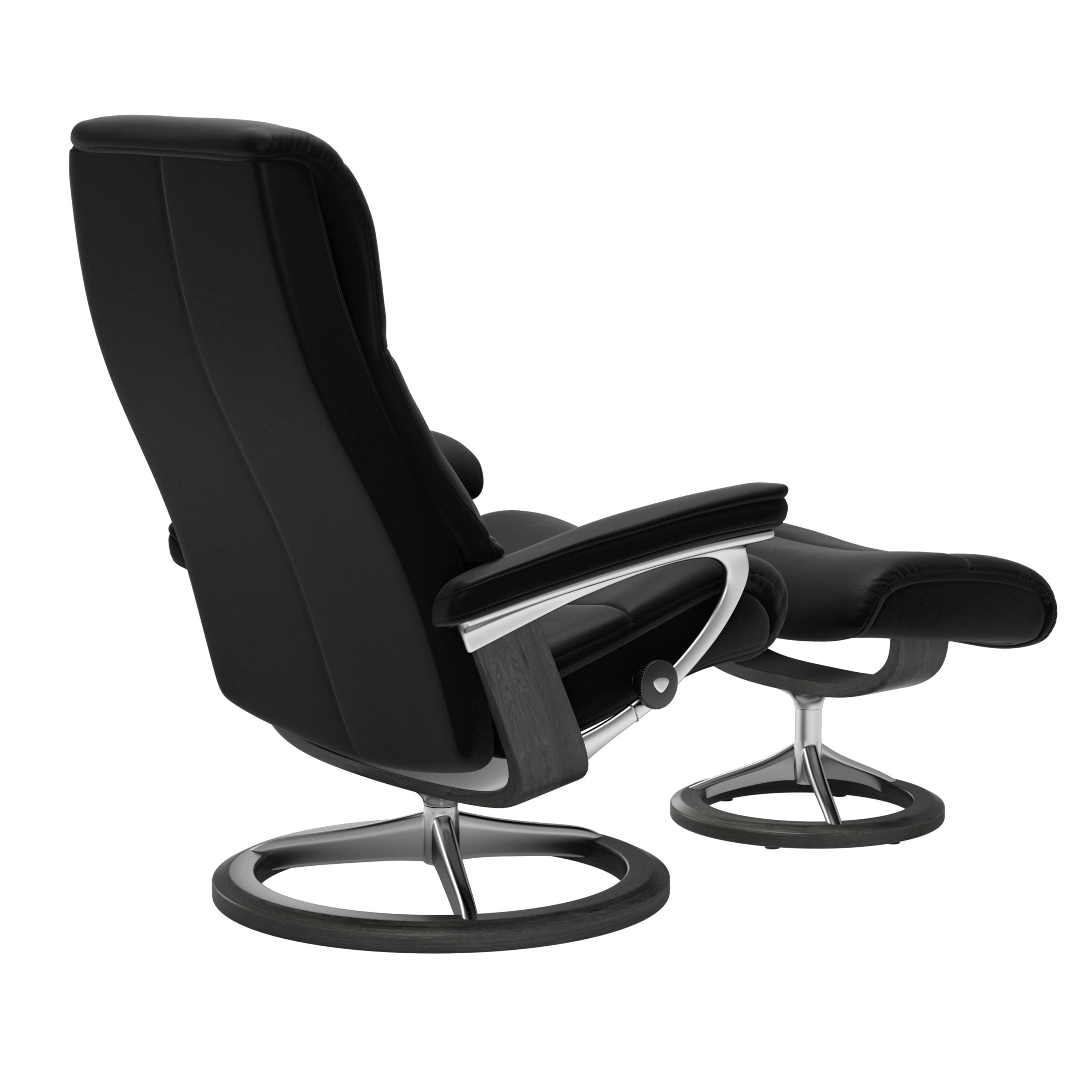 Stressless View Signature Sessel mit Hocker M Leder Paloma Black Grau Chrom