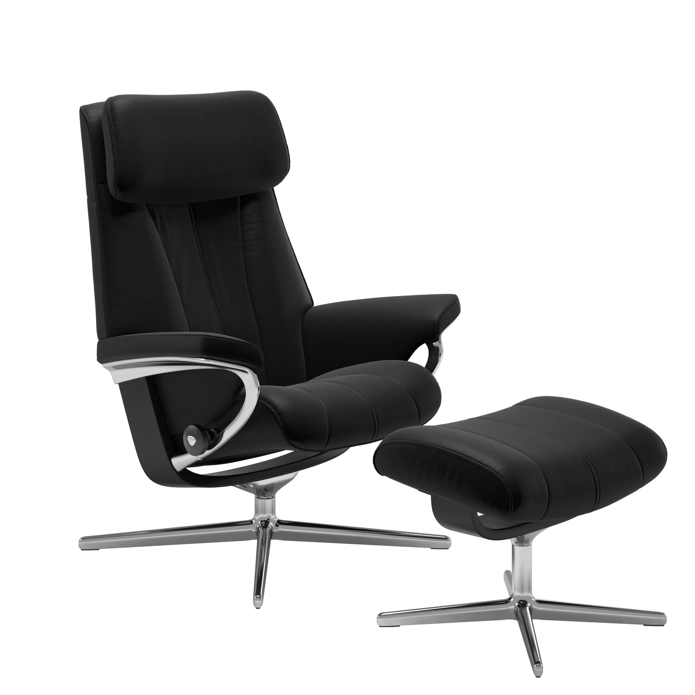 Stressless Paul Cross Sessel mit Hocker M Leder Batick Black Schwarz Chrom