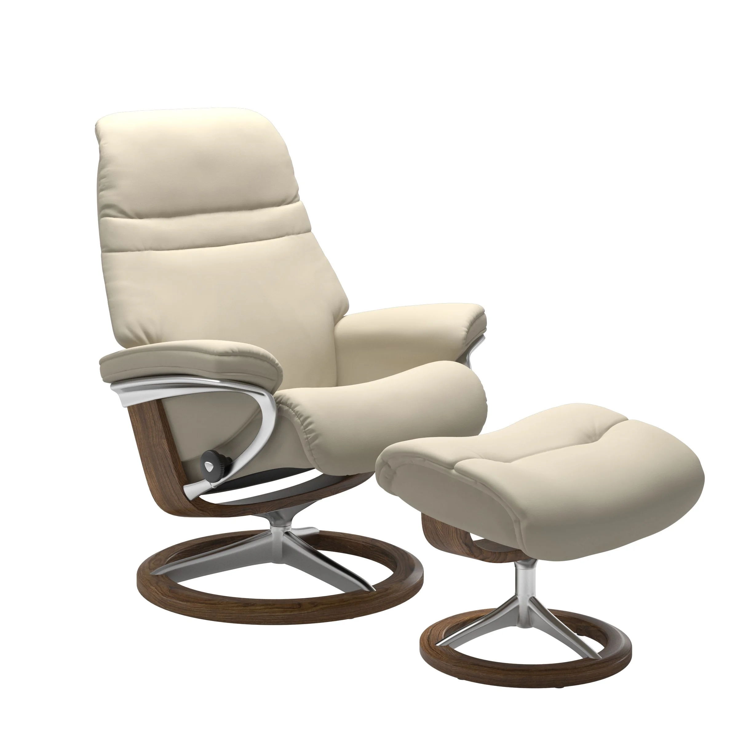 Stressless Sunrise Signature Sessel mit Hocker M Leder Batick Cream Teak Chrom
