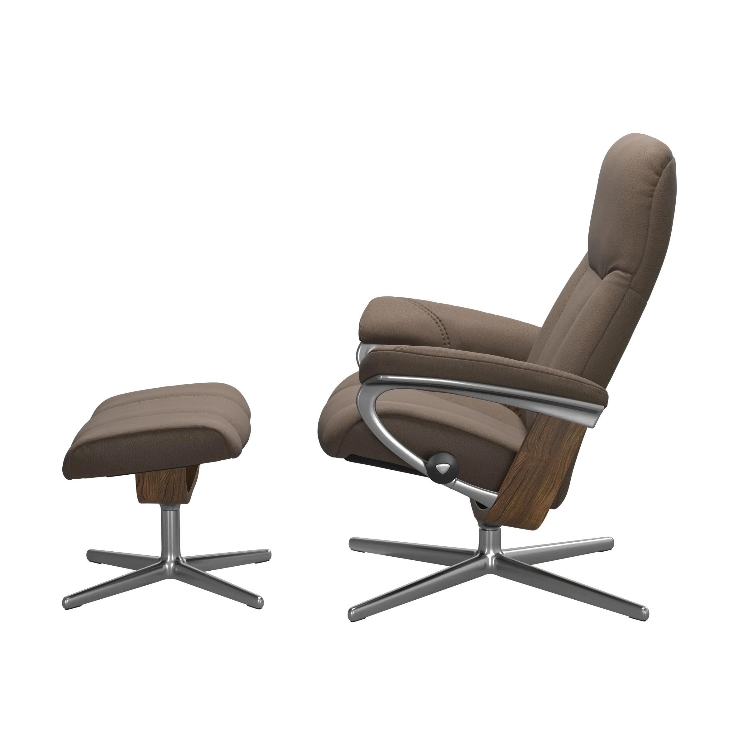 Stressless Consul Cross Sessel mit Hocker M Leder Batick Mole Teak Chrom