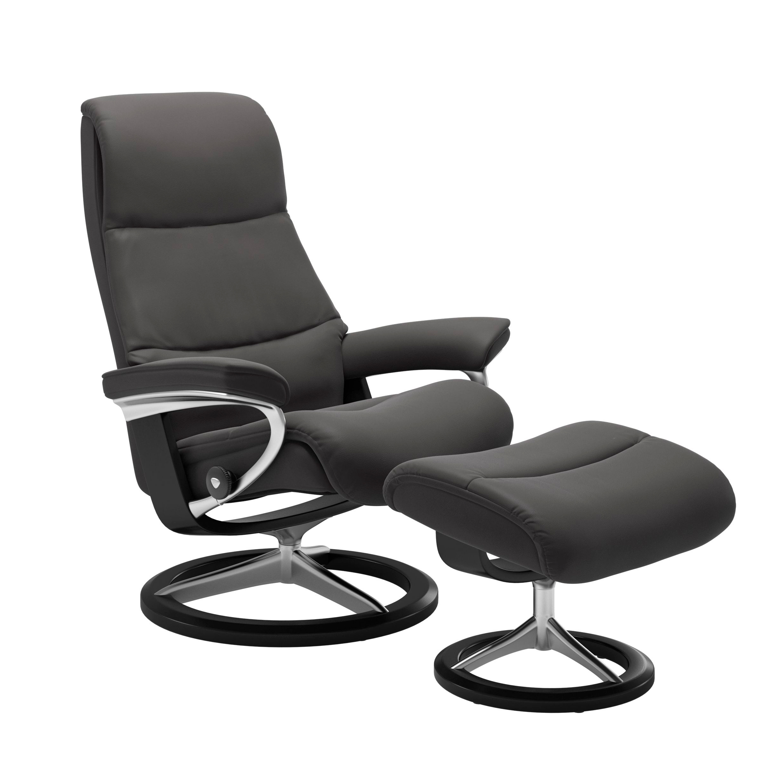 Stressless View Signature Sessel mit Hocker M Leder Paloma Rock Schwarz Chrom