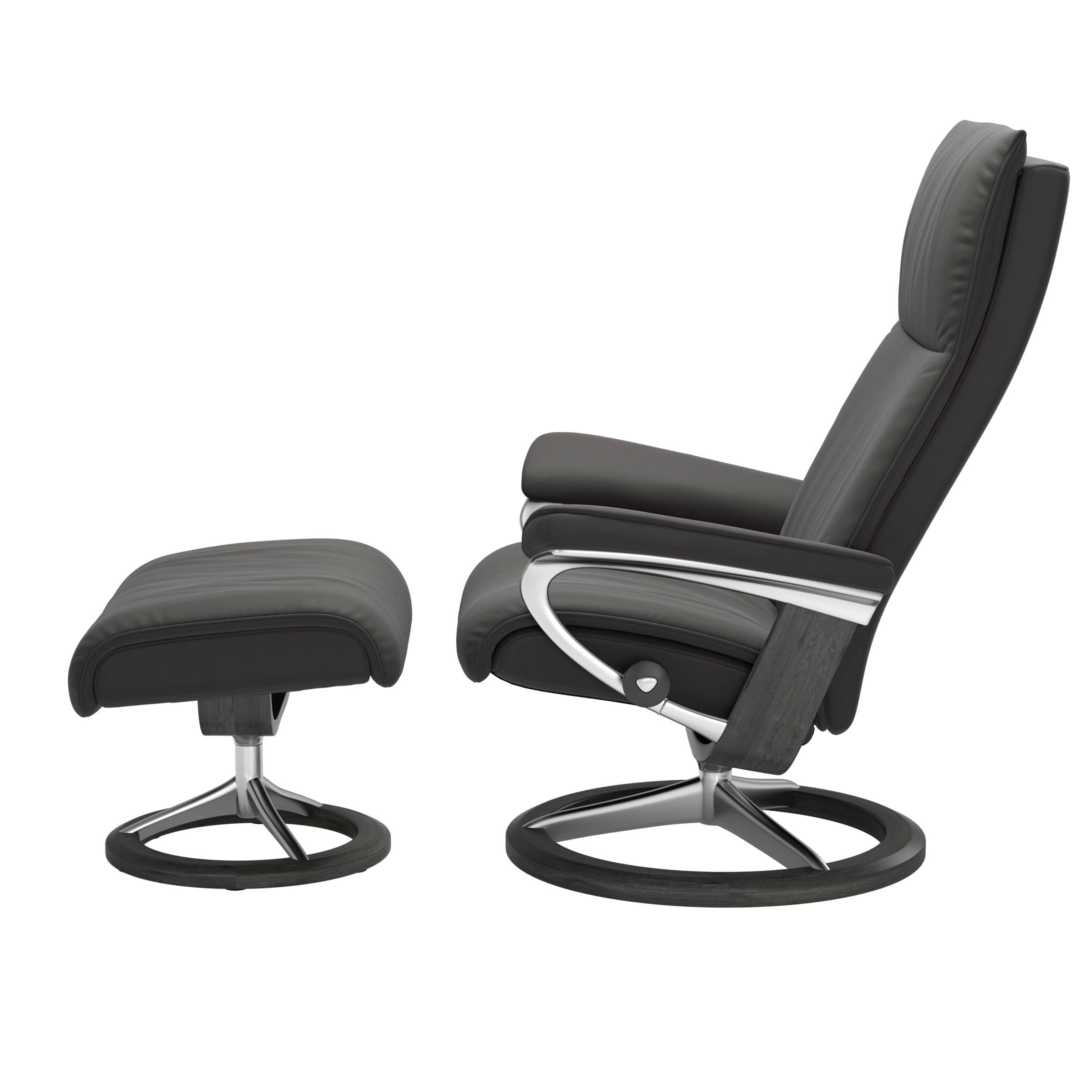 Stressless Aura Signature Sessel mit Hocker M Leder Paloma Rock Grau Chrom