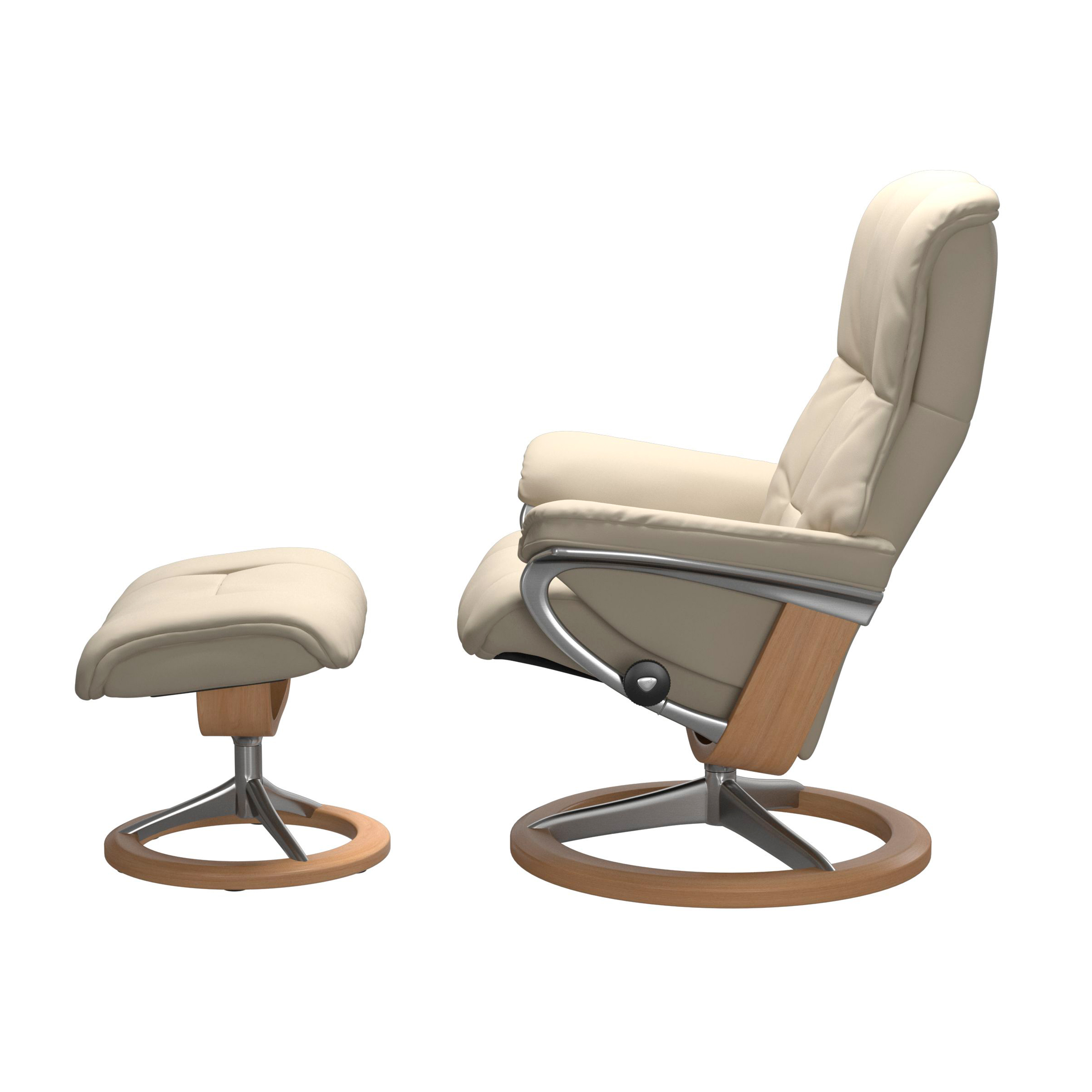 Stressless Mayfair Signature Sessel mit Hocker M Leder Batick Cream Eiche Chrom