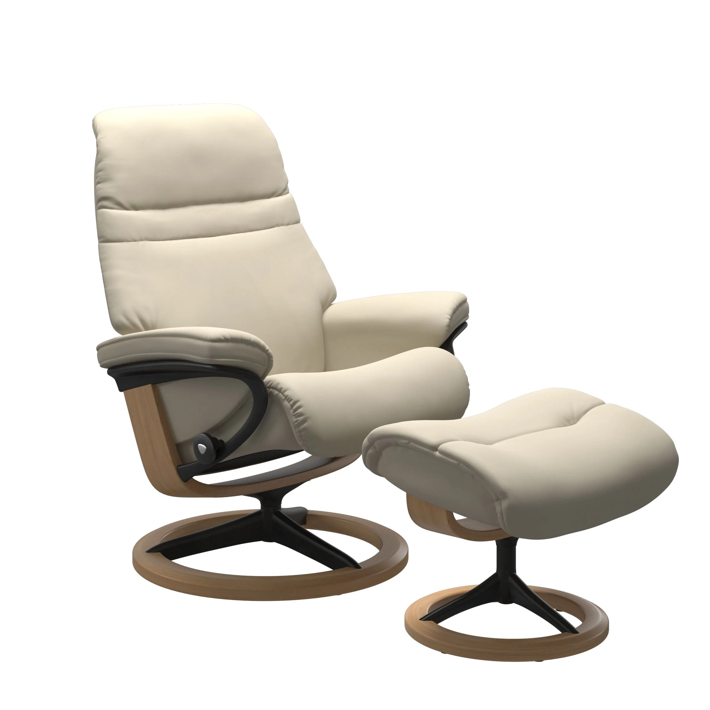 Stressless Sunrise Signature Sessel mit Hocker M Leder Batick Cream Eiche Mattschwarz