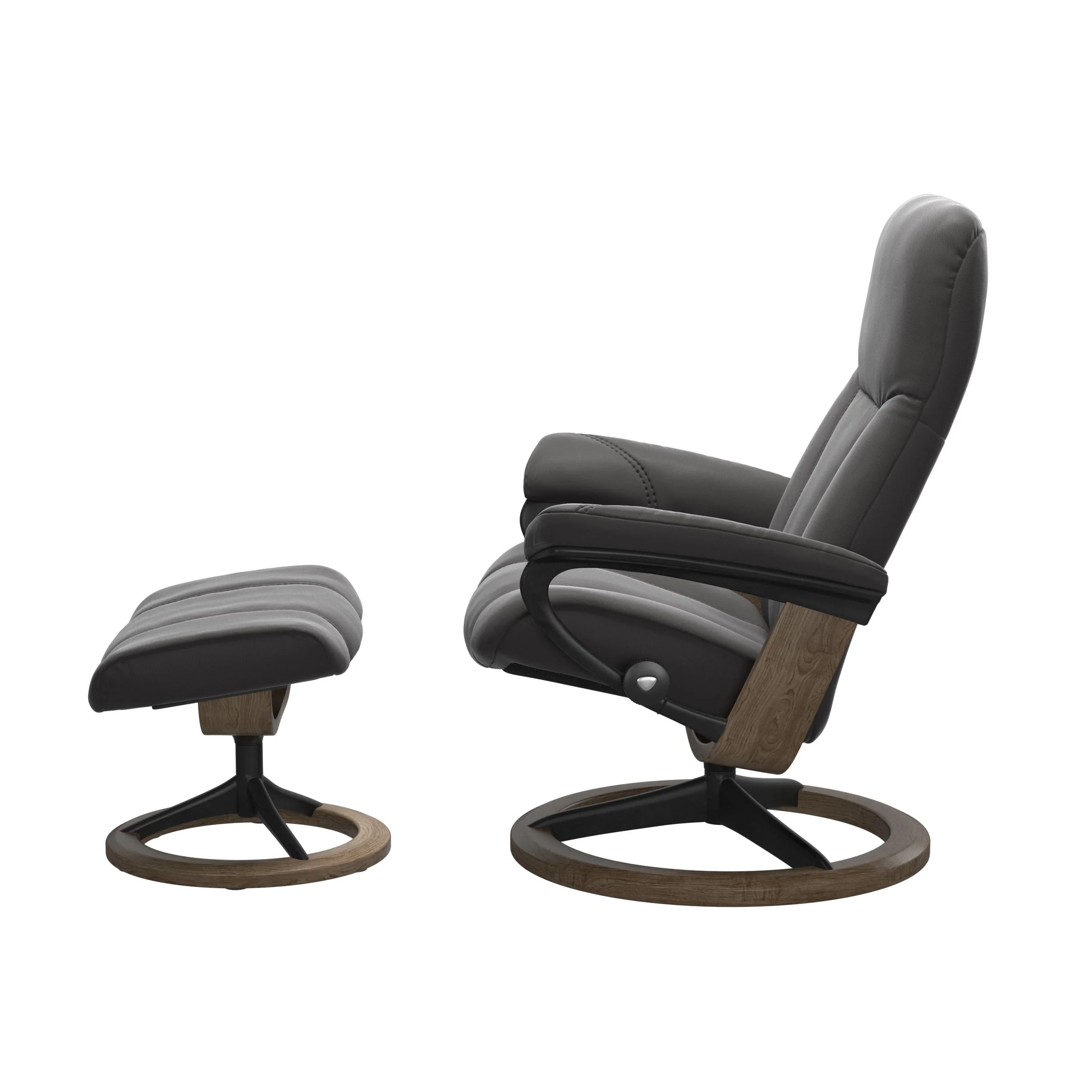 Stressless Consul Signature Sessel mit Hocker M Leder Paloma Rock Mattschwarz