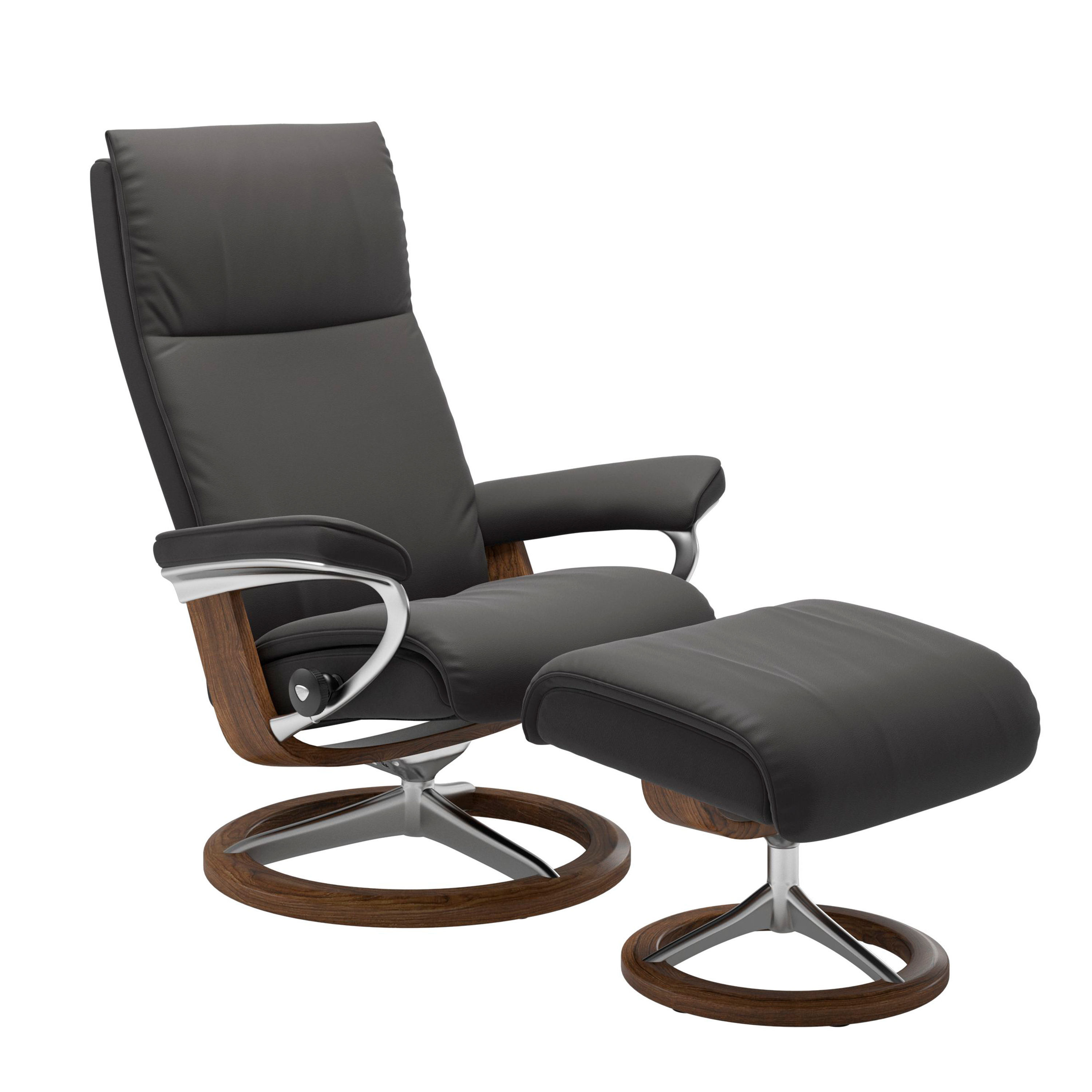 Stressless Aura Signature Sessel mit Hocker M Leder Paloma Rock Teak Chrom