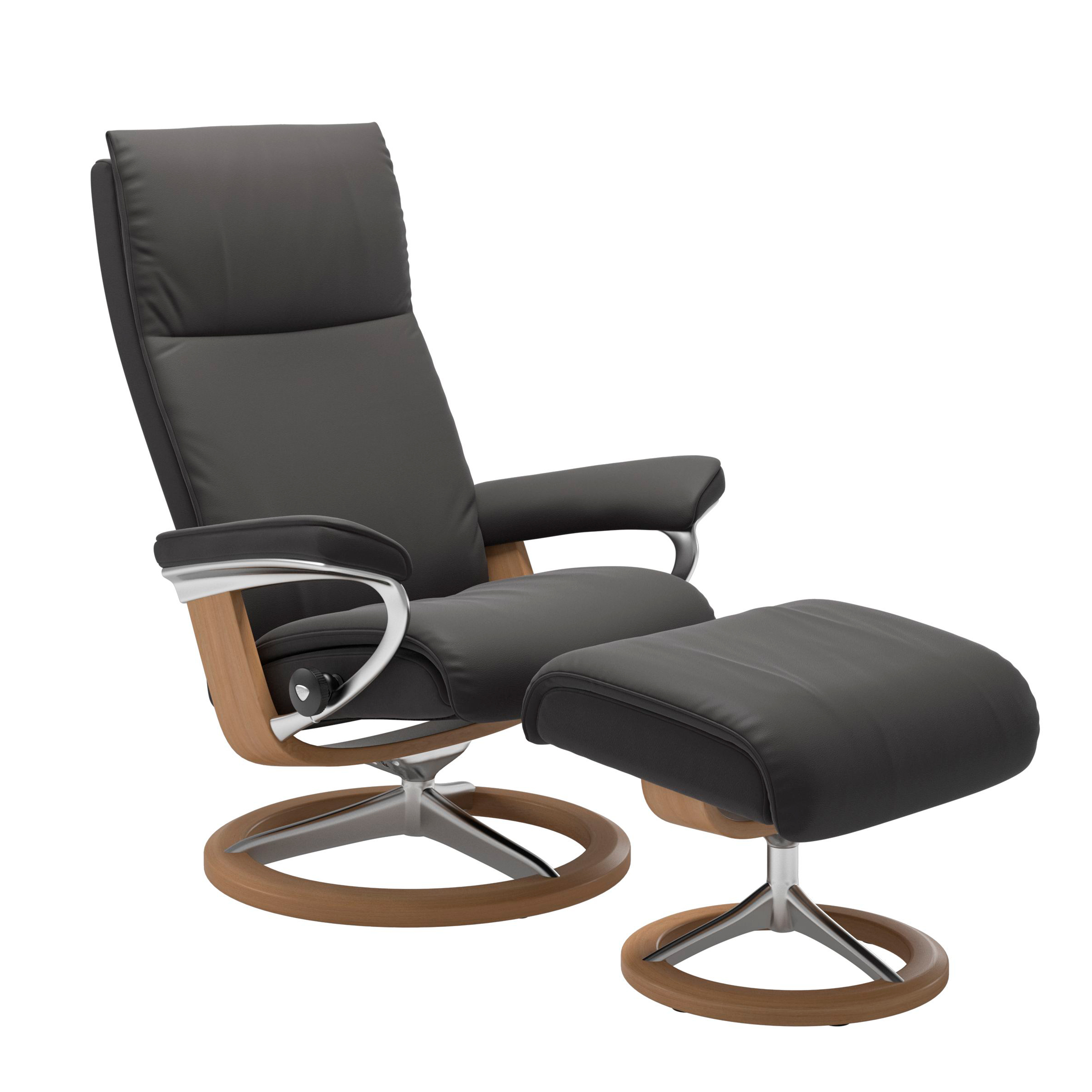 Stressless Aura Signature Sessel mit Hocker M Leder Paloma Rock Eiche Chrom