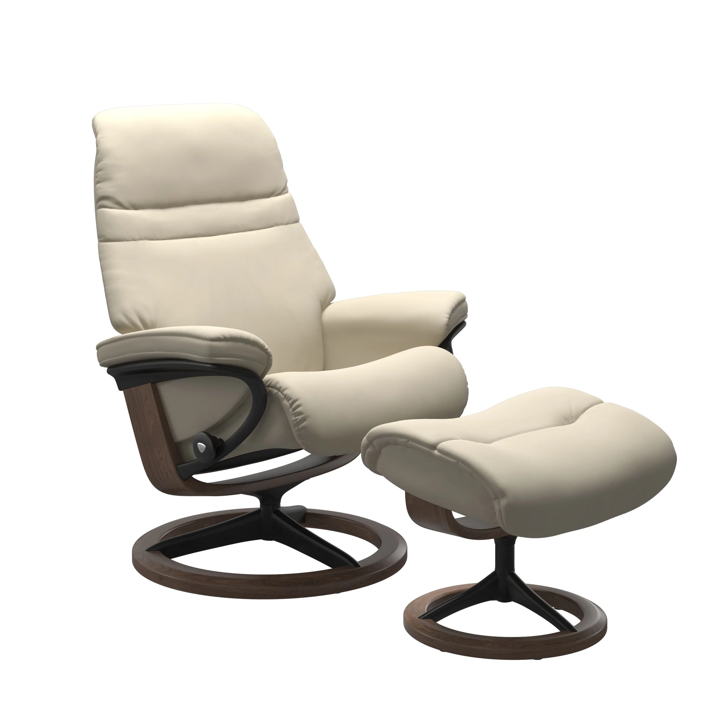 Stressless Sunrise Signature Sessel mit Hocker M Leder Batick Cream Walnuss Mattschwarz