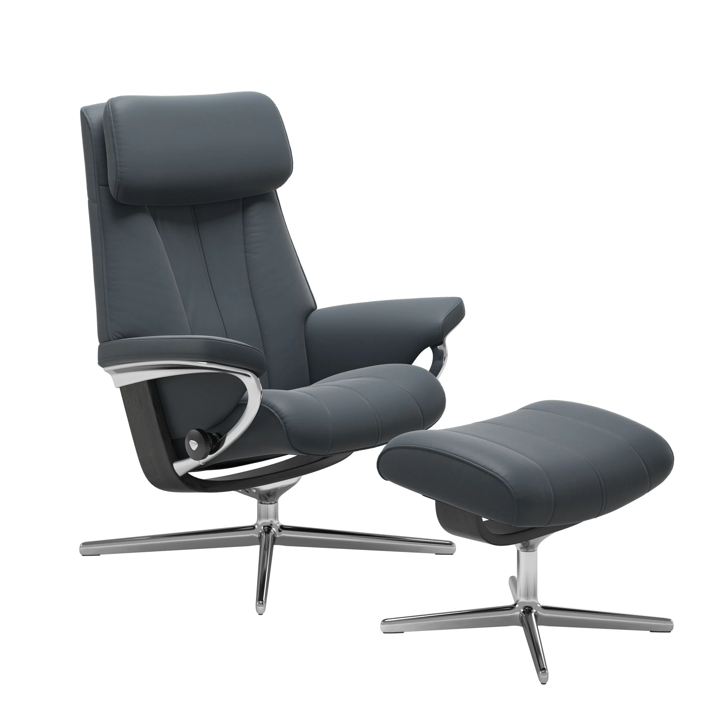 Stressless Paul Cross Sessel mit Hocker M Leder Batick Grau Chrom
