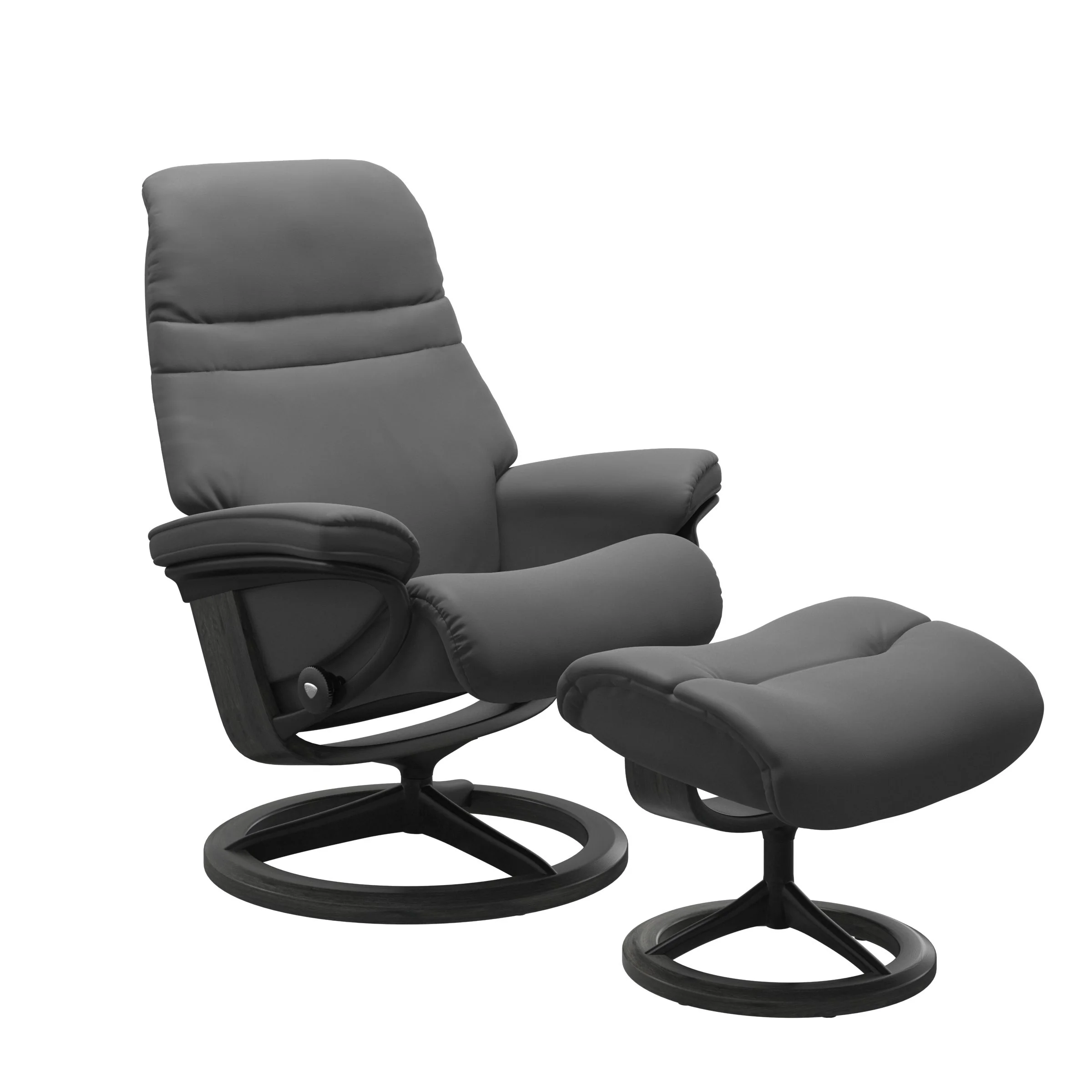Stressless Sunrise Signature Sessel mit Hocker M Leder Batick Grau Mattschwarz