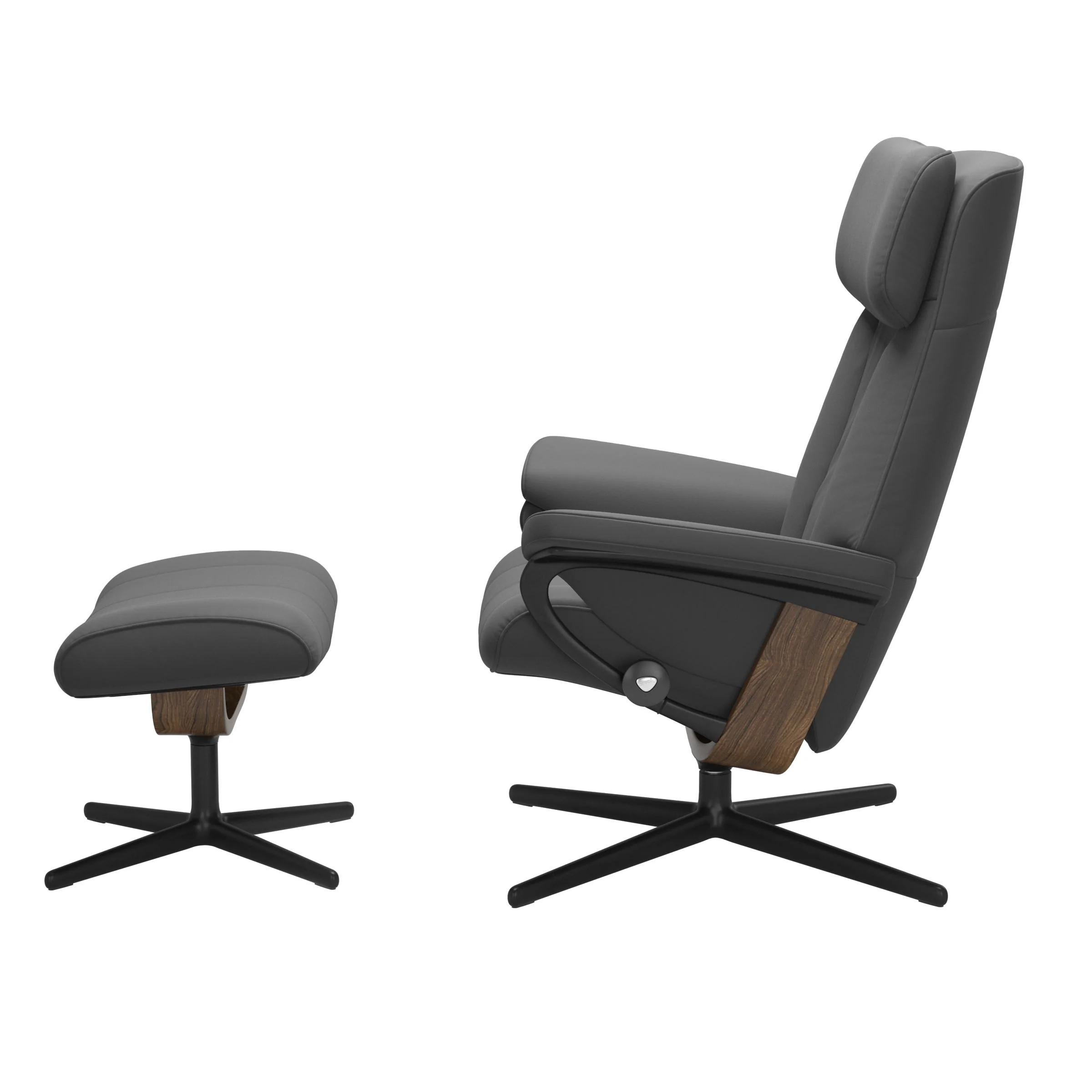 Stressless Paul Cross Sessel mit Hocker M Leder Batick Teak Mattschwarz