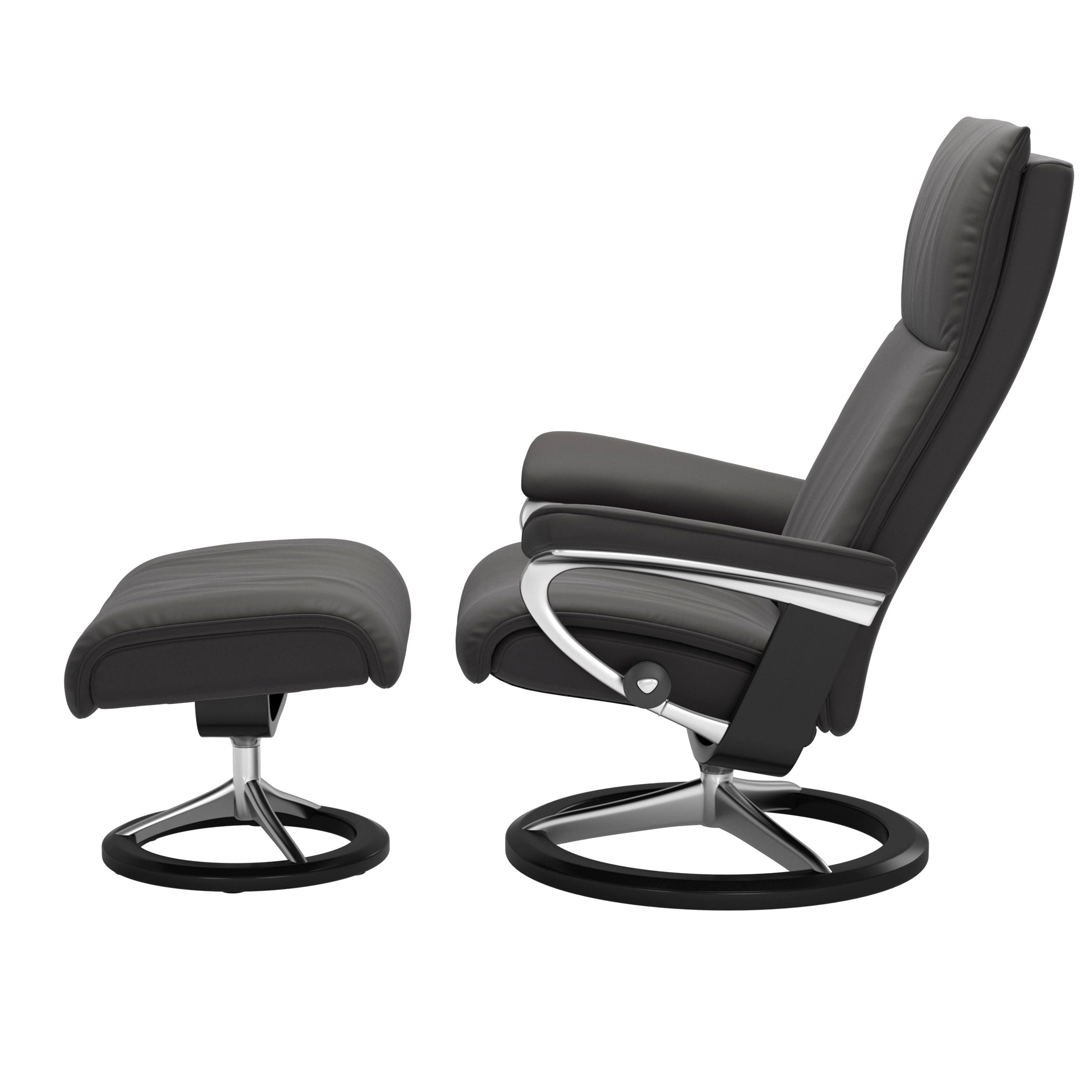 Stressless Aura Signature Sessel mit Hocker M Leder Paloma Rock Schwarz Chrom