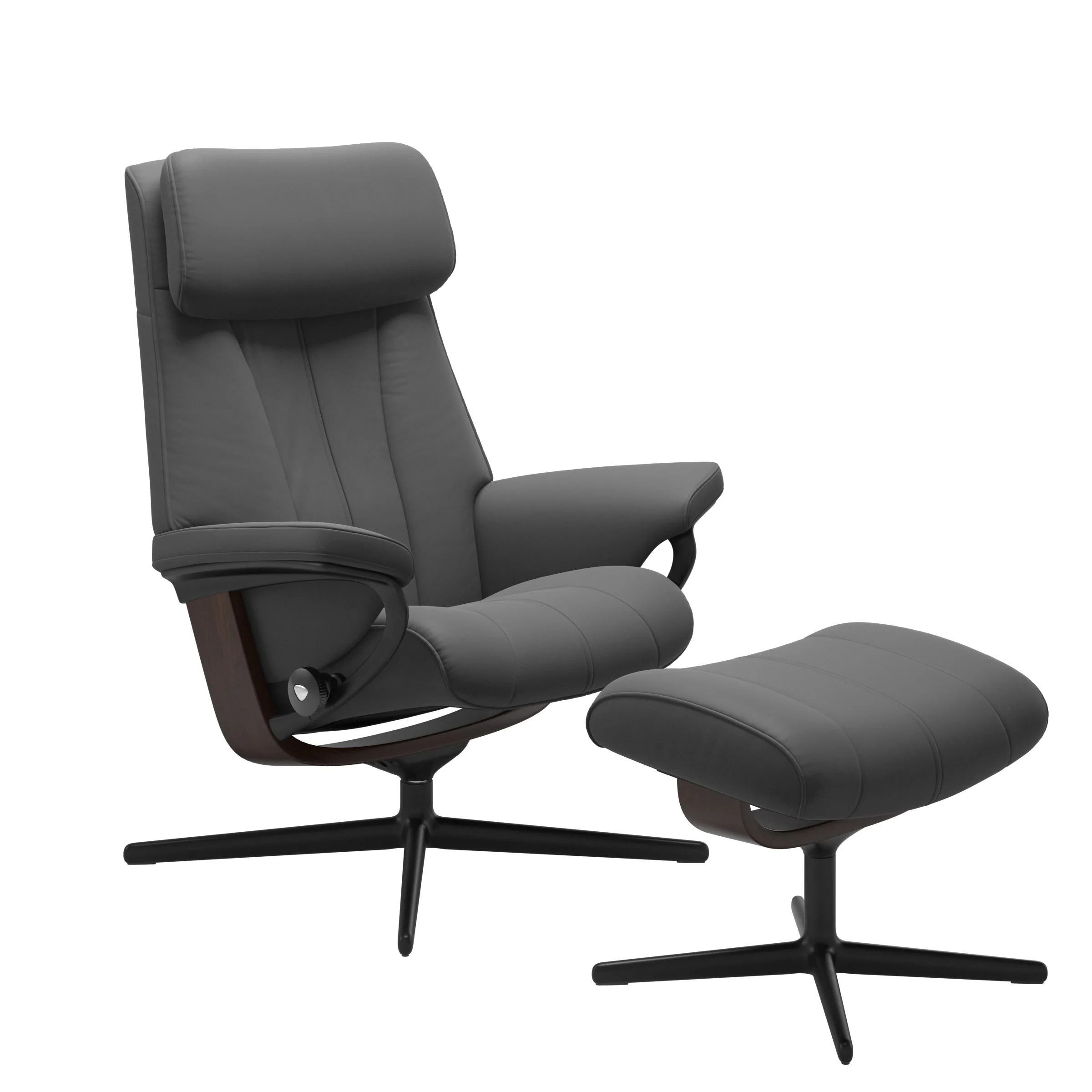Stressless Paul Cross Sessel mit Hocker M Leder Batick Braun Mattschwarz
